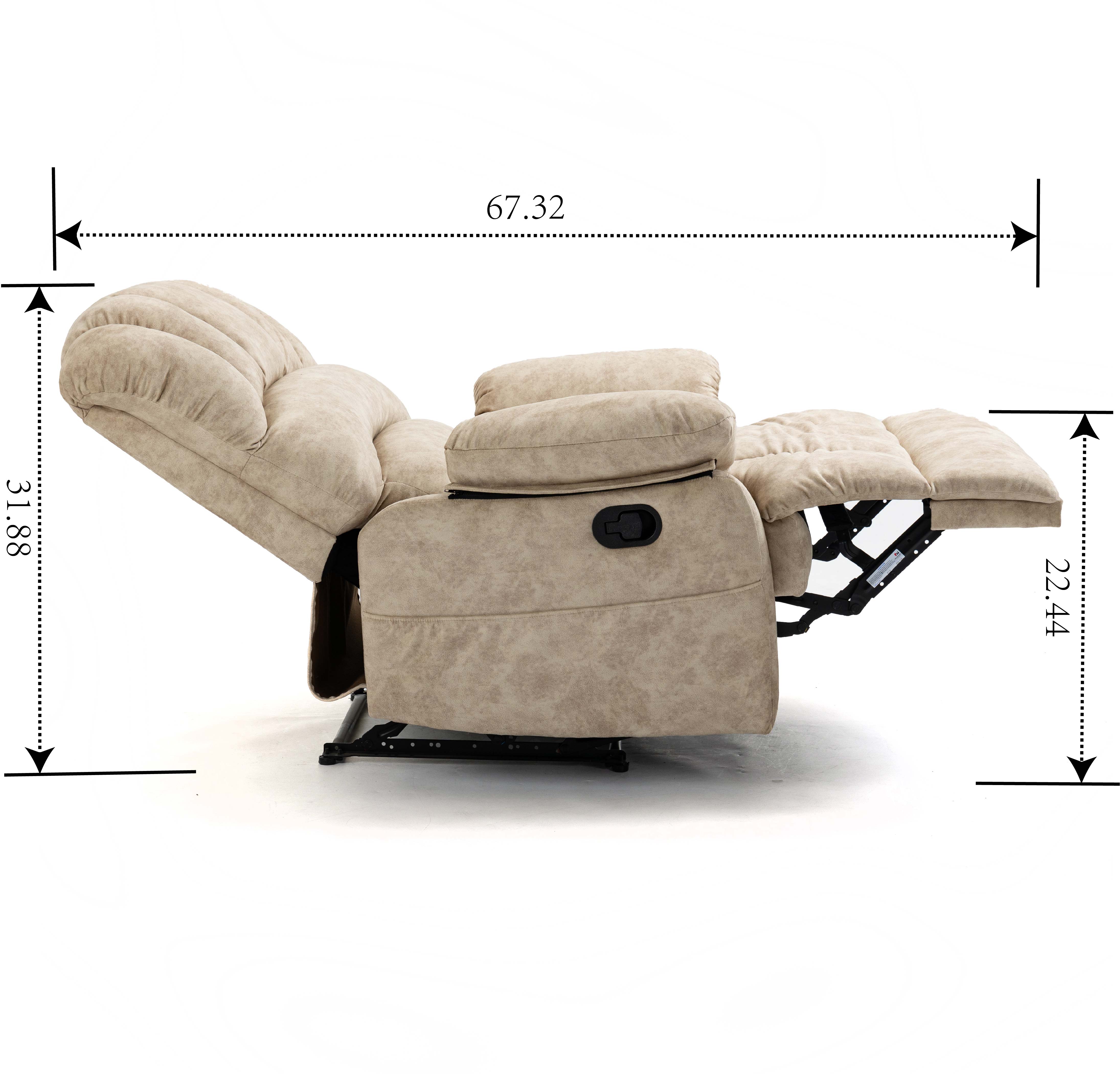 Large Manual Recliner Chair in Fabric for Living Room, Beige/Dark Gray/Yellow/Grey