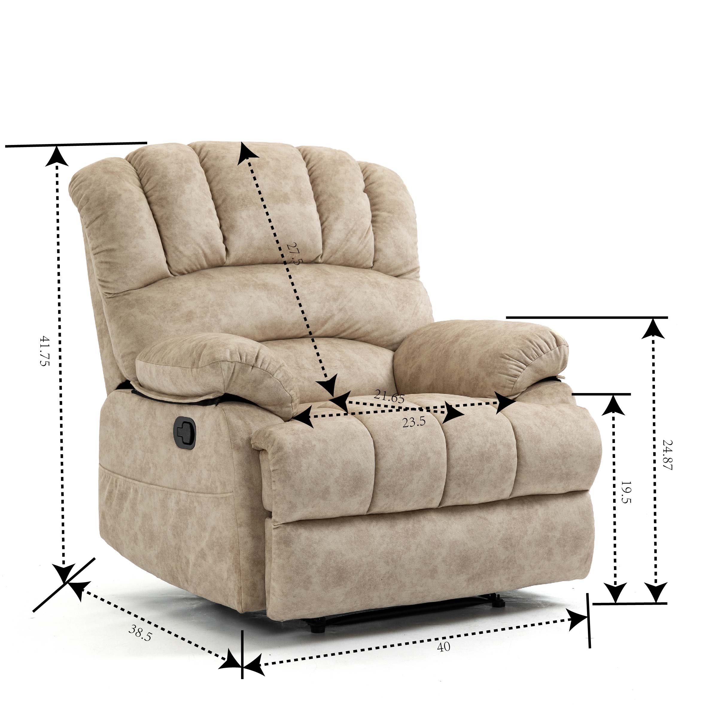Large Manual Recliner Chair in Fabric for Living Room, Beige/Dark Gray/Yellow/Grey