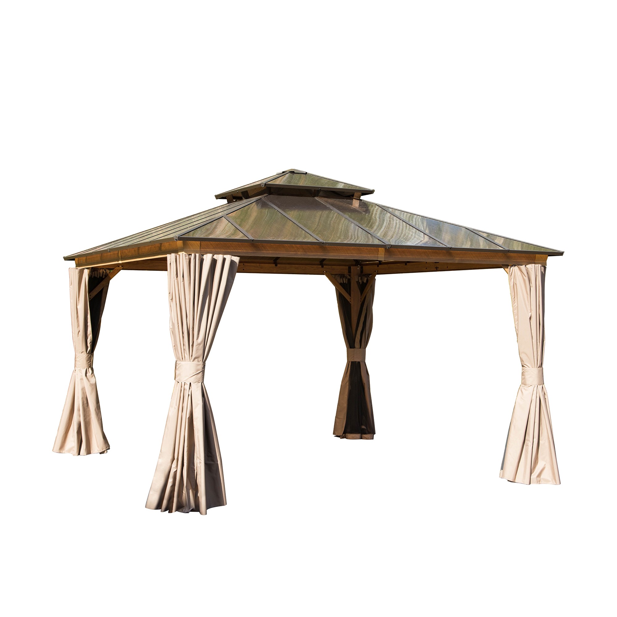 Hardtop Gazebo, Permanent Outdoor Gazebo with Polycarbonate Double Roof, Aluminum Gazebo Pavilion with Curtain and Net for Garden, Patio, Lawns, Deck, Backyard