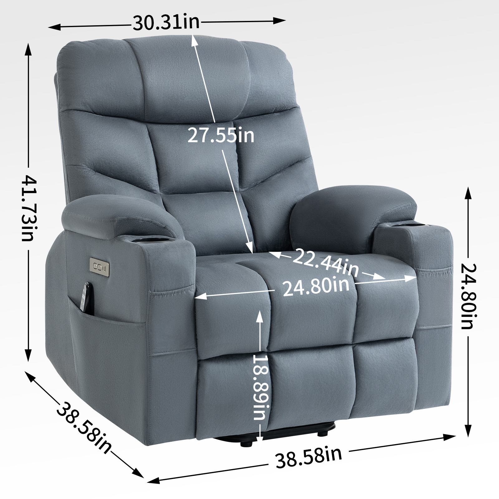 Up to 350 LBS Power Lift Recliner Chair, Heavy Duty Motion Mechanism with 8-Point Vibration Massage and Lumbar Heating, Cup Holders, USB and Type-C Ports, Removable Cushions, Blue/Grey