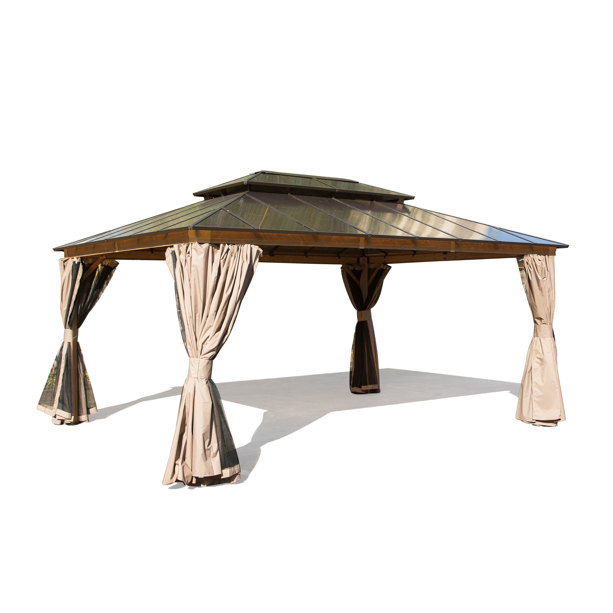 Hardtop Gazebo, Permanent Outdoor Gazebo with Polycarbonate Double Roof, Aluminum Gazebo Pavilion with Curtain and Net for Garden, Patio, Lawns, Deck, Backyard