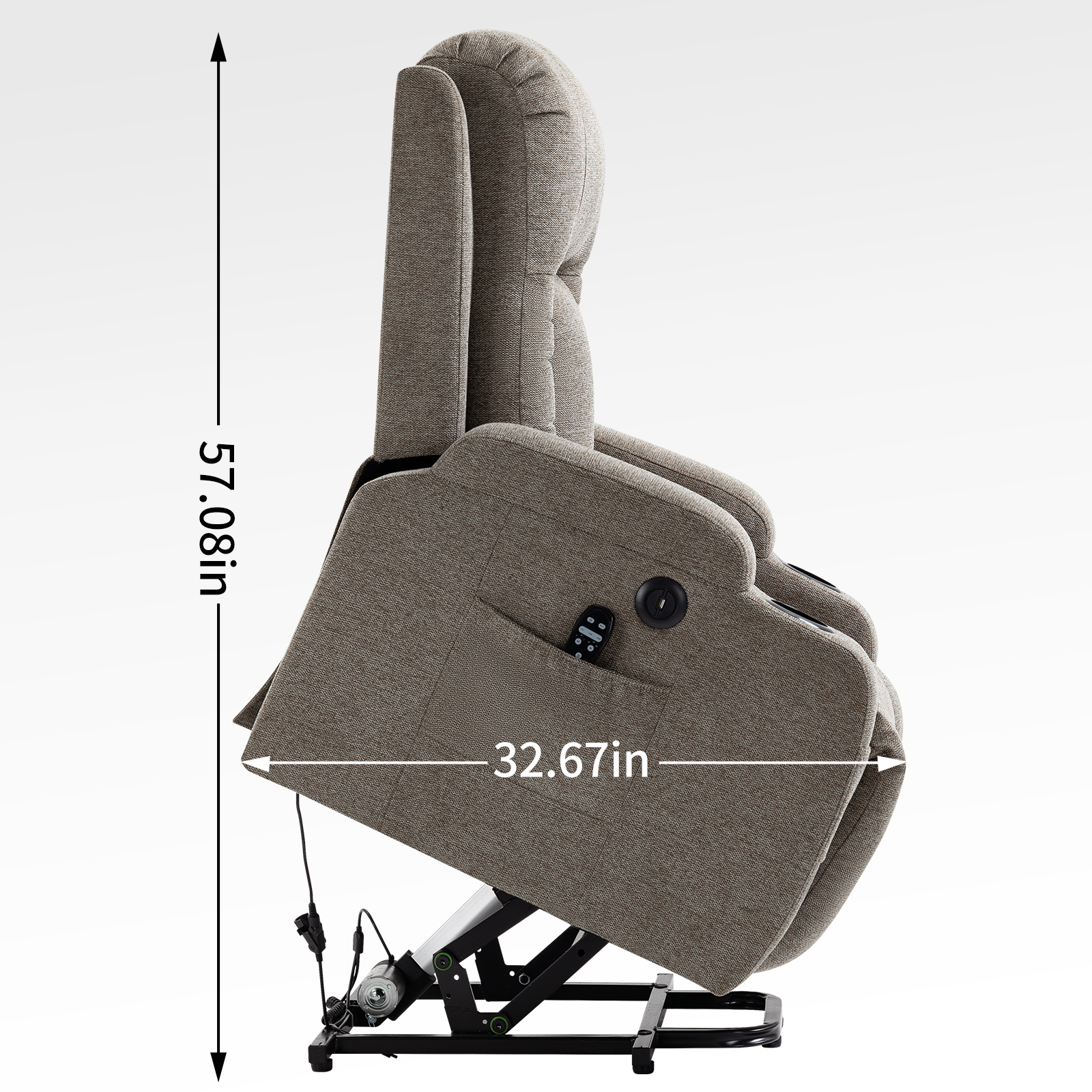 Infinite Position Single Motor Up to 350 LBS Power Lift Recliner Chair for Elderly, Heavy Duty Motion Mechanism with 8-Point Vibration Massage and Lumbar Heating, USB Charging Port, Cup Holders, Grey/Brown