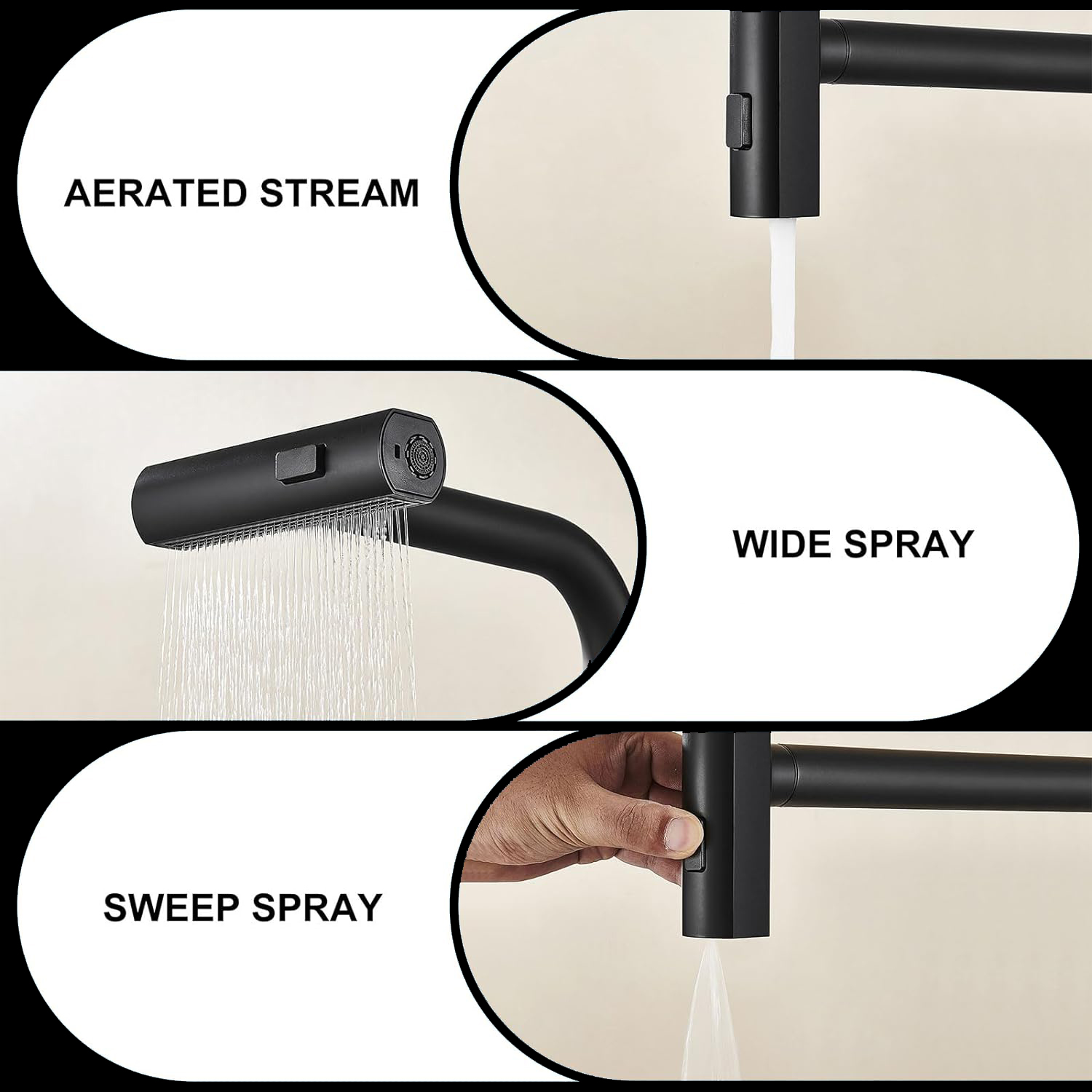 Kitchen waterfall faucet with pull down sprayer, single handle kitchen sink faucet with pull out sprayer, 360° rotating kitchen faucet