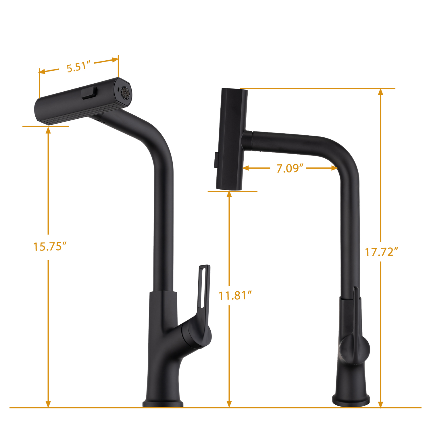 Kitchen waterfall faucet with pull down sprayer, single handle kitchen sink faucet with pull out sprayer, 360° rotating kitchen faucet