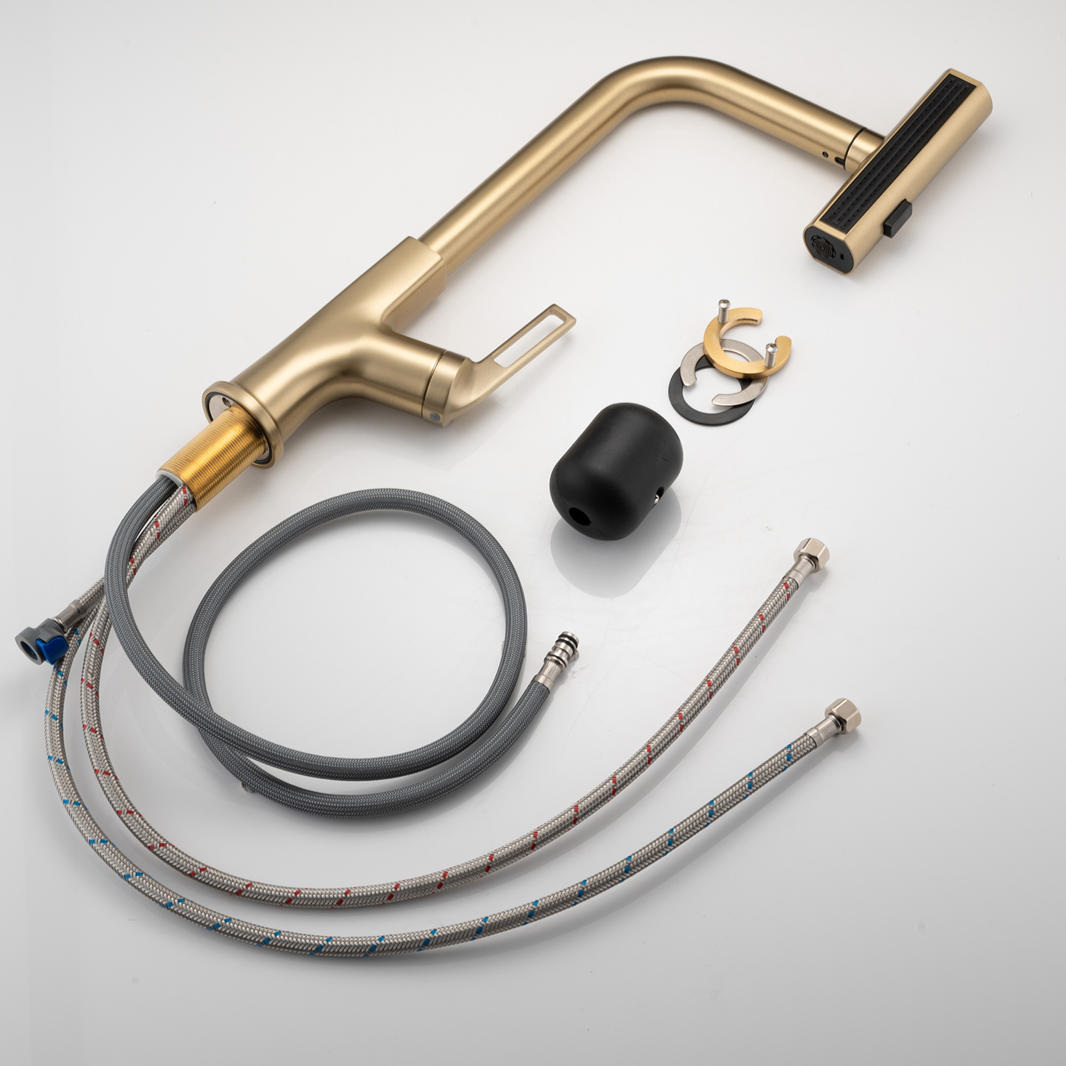 Kitchen waterfall faucet with pull down sprayer, single handle kitchen sink faucet with pull out sprayer, 360° rotating kitchen faucet