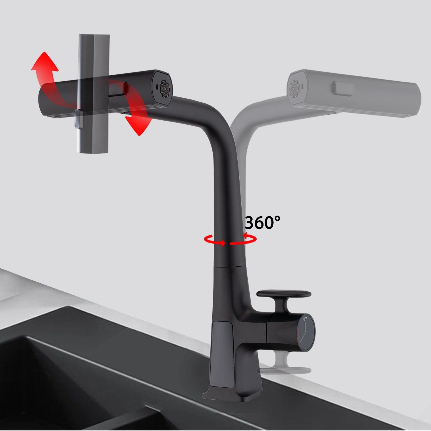 Matte Black/Brushed Gold Waterfall Kitchen Faucet with Temperature Display, Single Handle Kitchen Faucet with Pull Down Sprayer, Modern Kitchen Sink Faucet, Three Water Outlet Modes