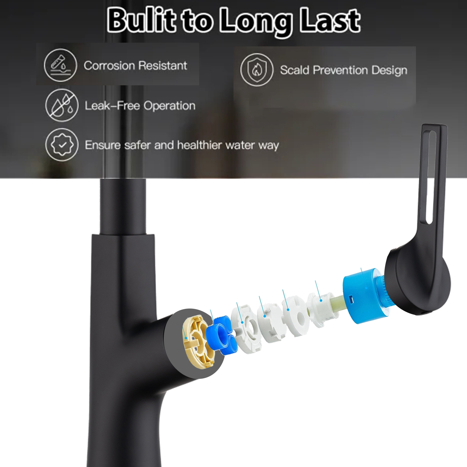 Kitchen waterfall faucet with pull down sprayer, single handle kitchen sink faucet with pull out sprayer, 360° rotating kitchen faucet