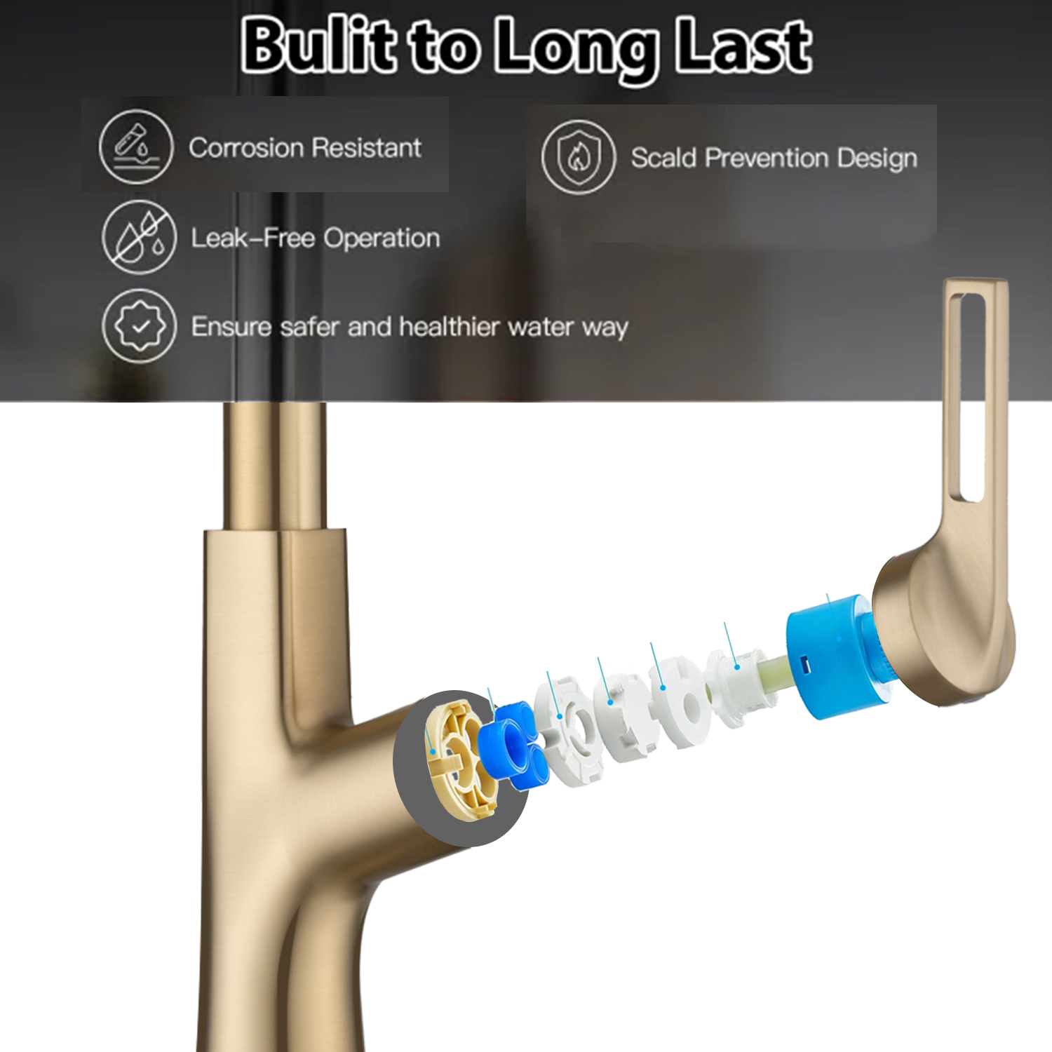 Kitchen waterfall faucet with pull down sprayer, single handle kitchen sink faucet with pull out sprayer, 360° rotating kitchen faucet