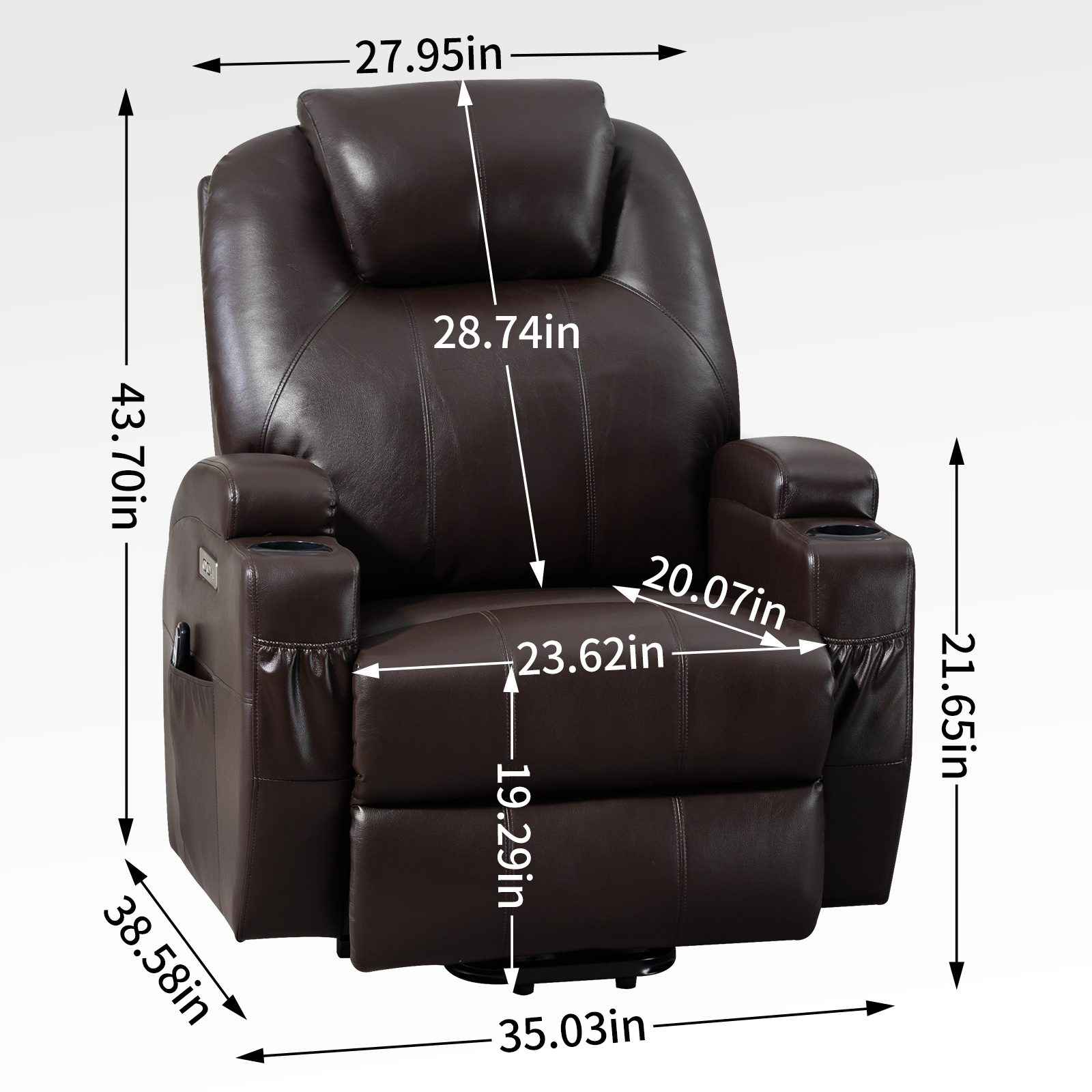 Up to 350lbs Okin Motor Power Lift Recliner Chair for Elderly, Heavy Duty Motion Mechanism with 8-Point Vibration Massage and Lumbar Heating, Two Cup Holders and USB Charge Port, Brown/Black 