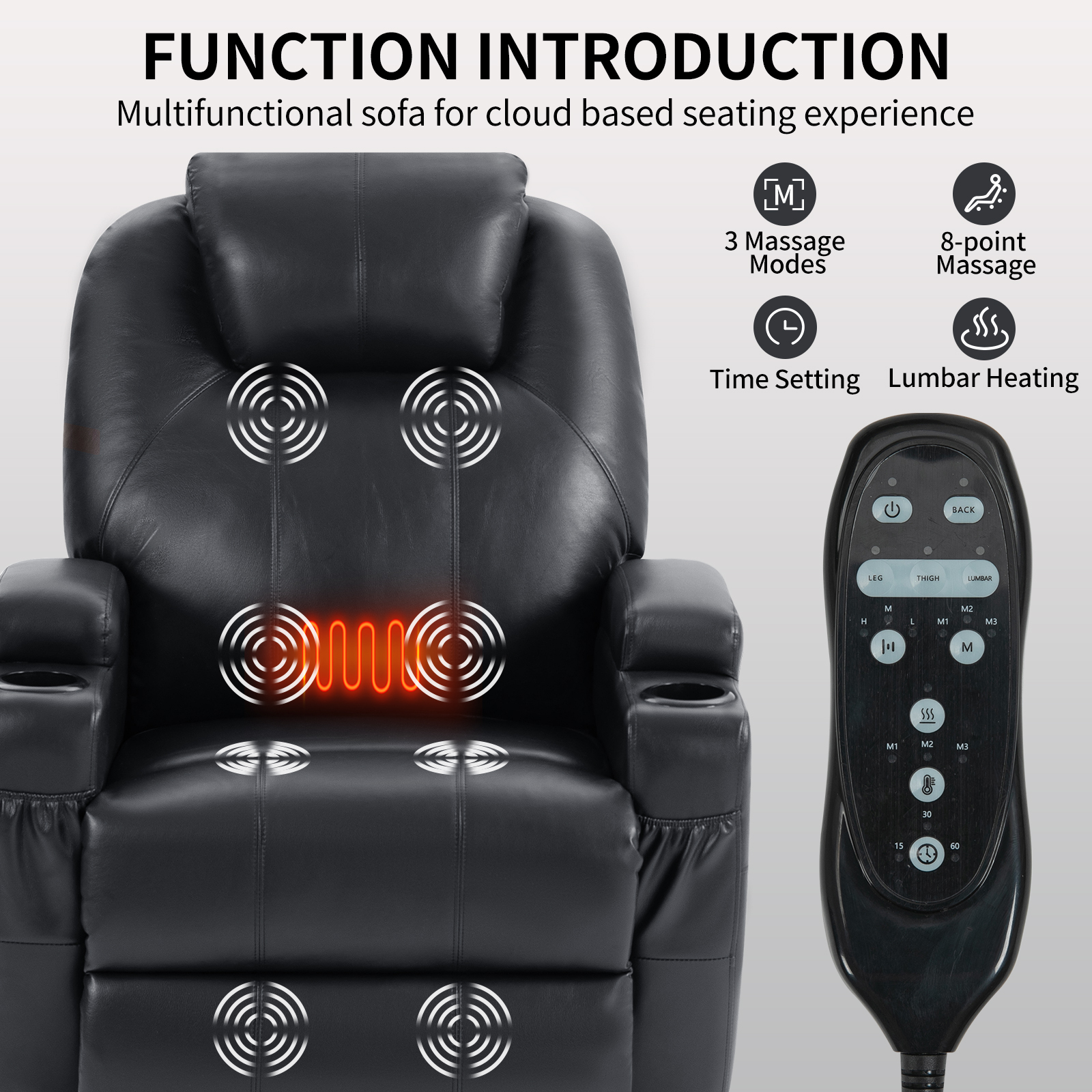 Up to 350lbs Okin Motor Power Lift Recliner Chair for Elderly, Heavy Duty Motion Mechanism with 8-Point Vibration Massage and Lumbar Heating, Two Cup Holders and USB Charge Port, Brown/Black 