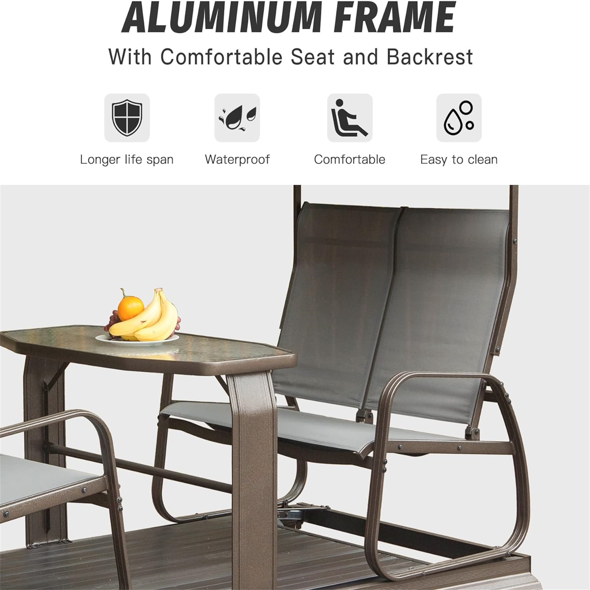 4-Seat Outdoor Aluminum Glider Benches With Canopy