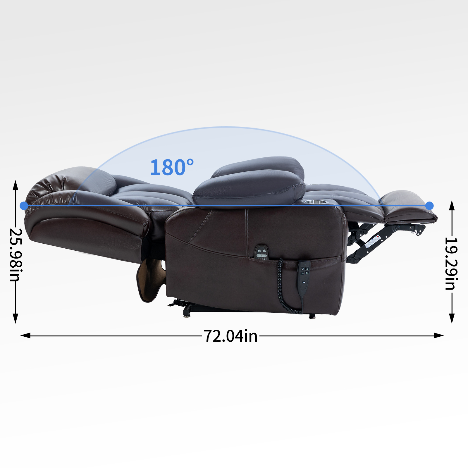 Dual Motor Infinite Position Up to 350 LBS Leatheraire Power Lift Recliner Chair, Heavy Duty Motion Mechanism with 8-Point Vibration Massage and Lumbar Heating, Stainless steel Cup Holders, Brown/Grey