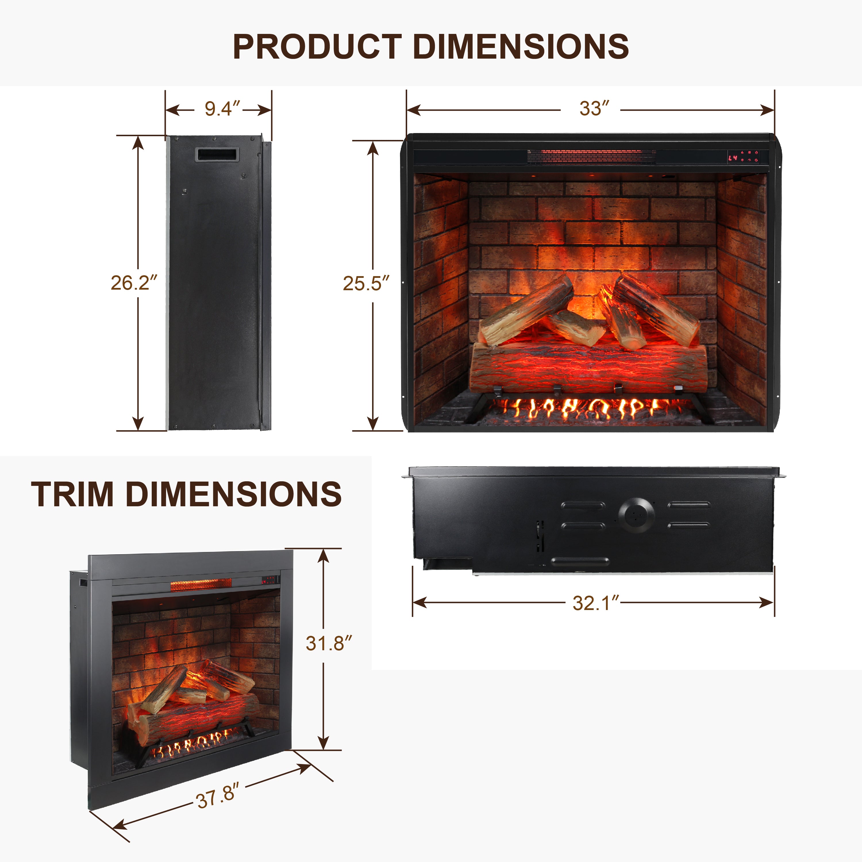 33 inch Infrared Electric Fireplace Insert - Thumbnail 4