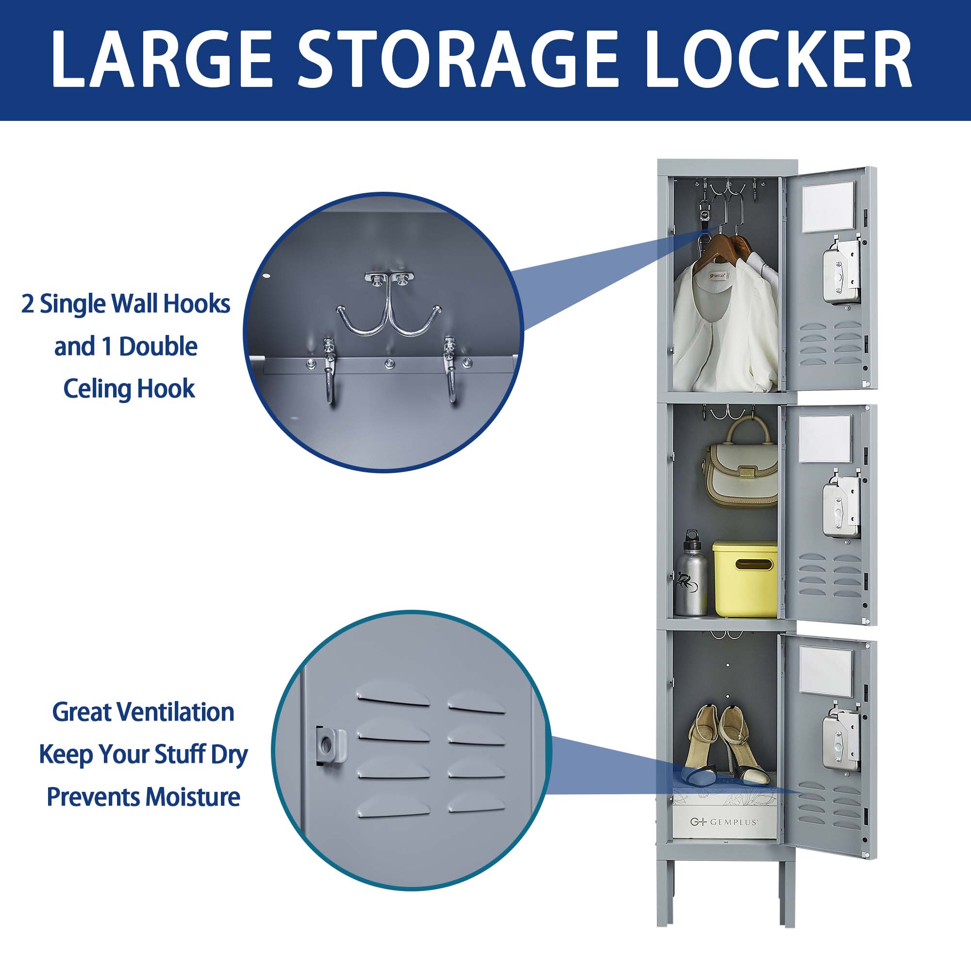 1/2/3/4/5 Door 66"H Metal Lockers With Lock for Employees,Storage Locker Cabinet for Home Gym Office School Garage,Gray