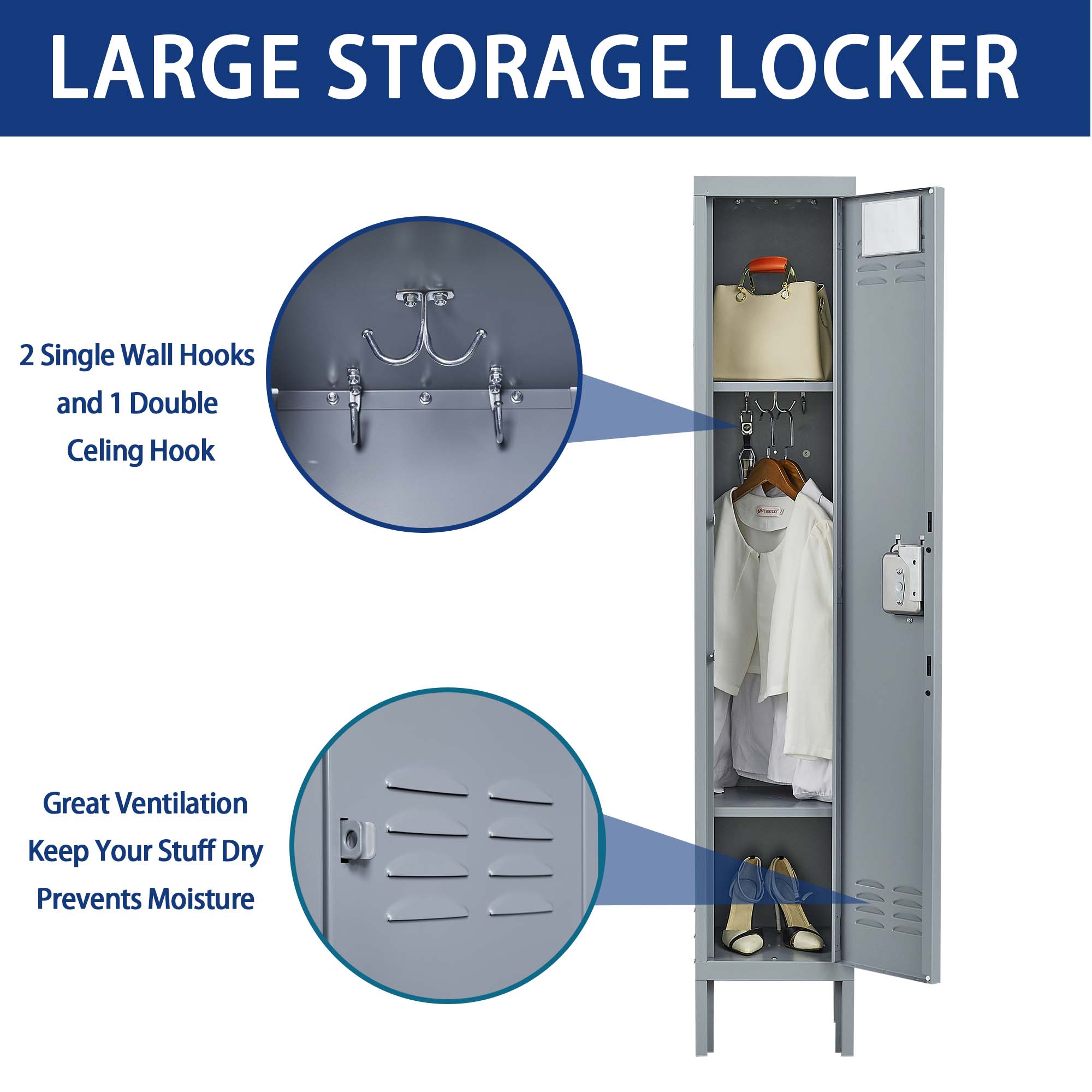 1/2/3/4/5 Door 66"H Metal Lockers With Lock for Employees,Storage Locker Cabinet for Home Gym Office School Garage,Gray