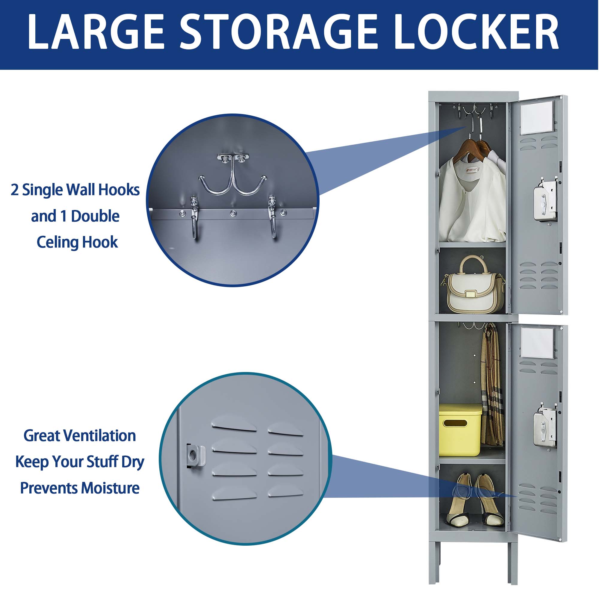 1/2/3/4/5 Door 66"H Metal Lockers With Lock for Employees,Storage Locker Cabinet for Home Gym Office School Garage,Gray