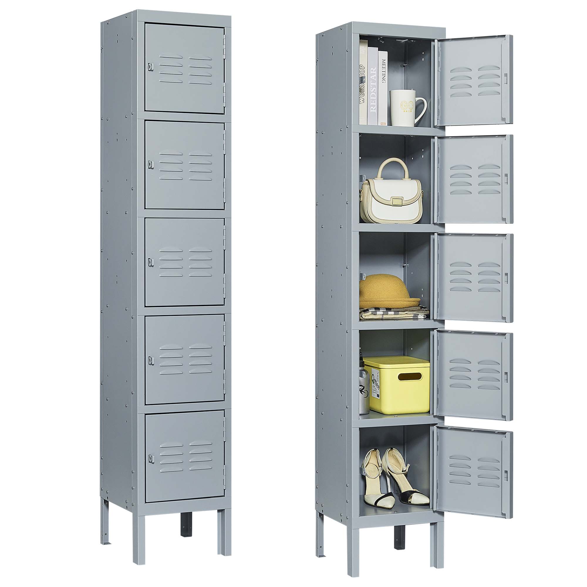 1/2/3/4/5 Door 66"H Metal Lockers With Lock for Employees,Storage Locker Cabinet for Home Gym Office School Garage,Gray