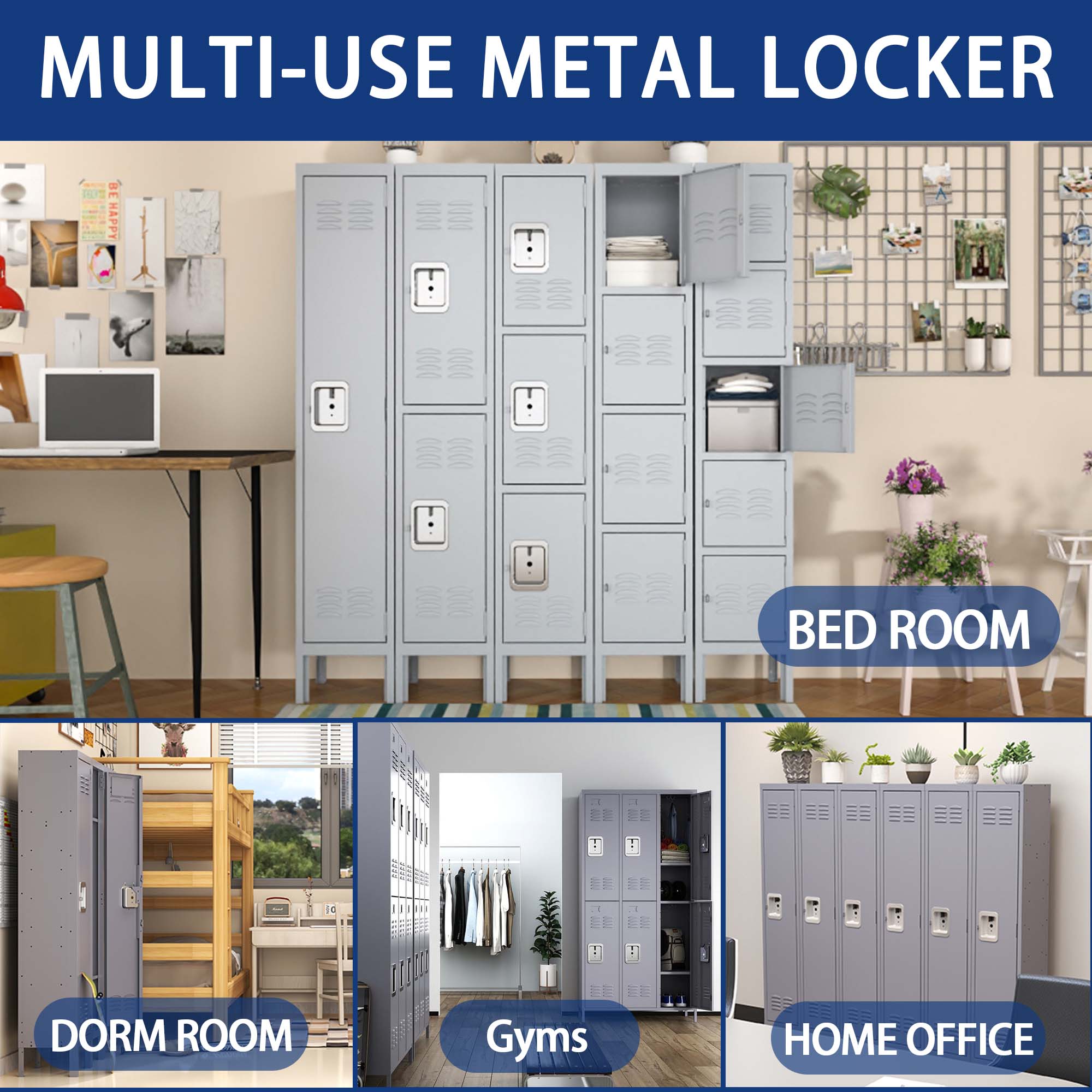 1/2/3/4/5 Door 66"H Metal Lockers With Lock for Employees,Storage Locker Cabinet for Home Gym Office School Garage,Gray