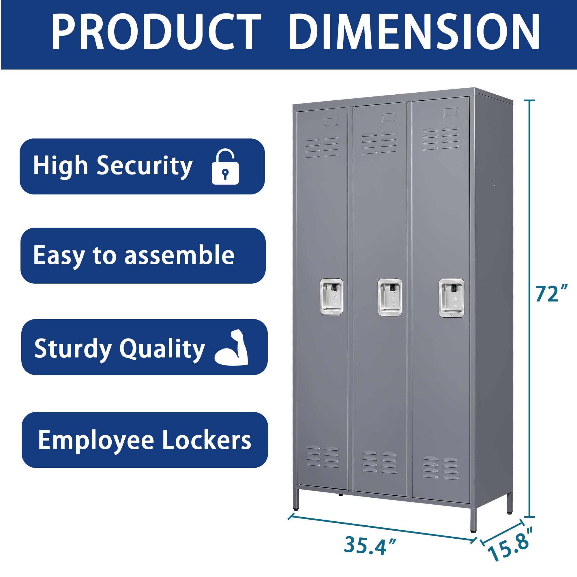 3/6 Door 72"H Metal Lockers With Lock for Employees,Storage Locker Cabinet for Home Gym Office School Garage,Gray
