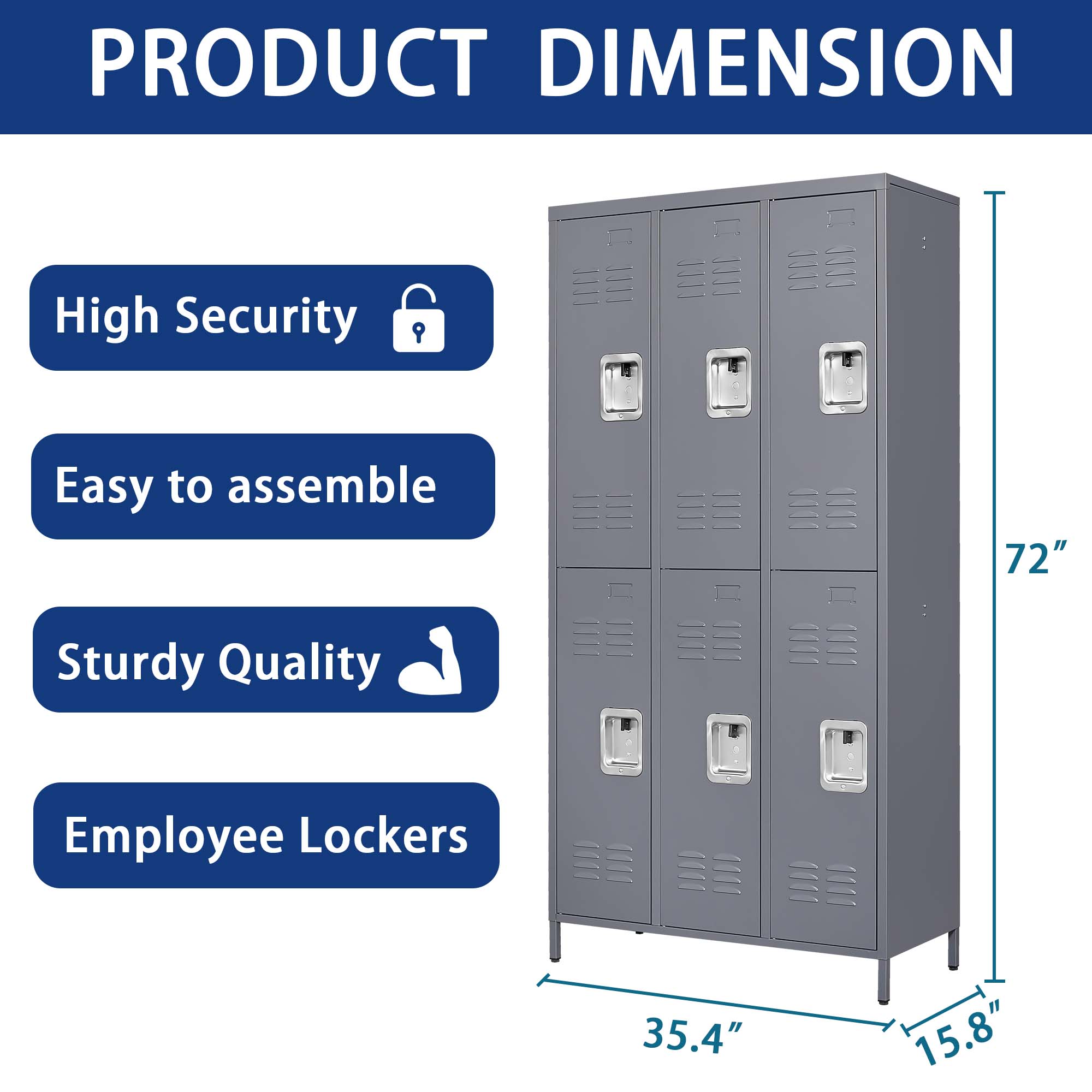 3/6 Door 72"H Metal Lockers With Lock for Employees,Storage Locker Cabinet for Home Gym Office School Garage,Gray