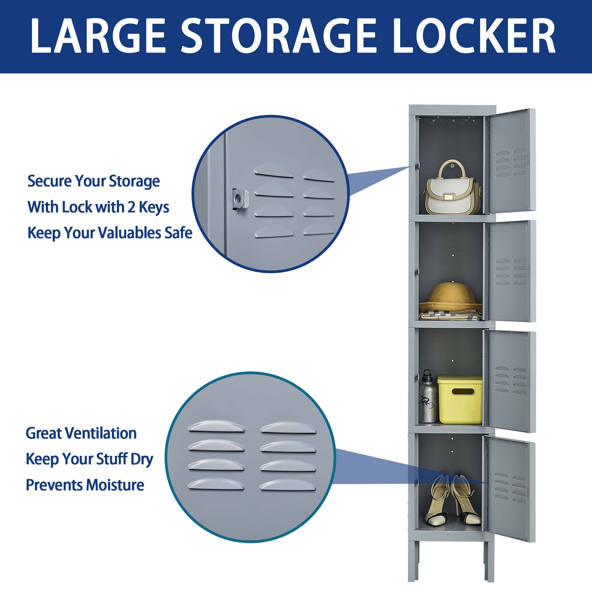 1/2/3/4/5 Door 66"H Metal Lockers With Lock for Employees,Storage Locker Cabinet for Home Gym Office School Garage,Gray