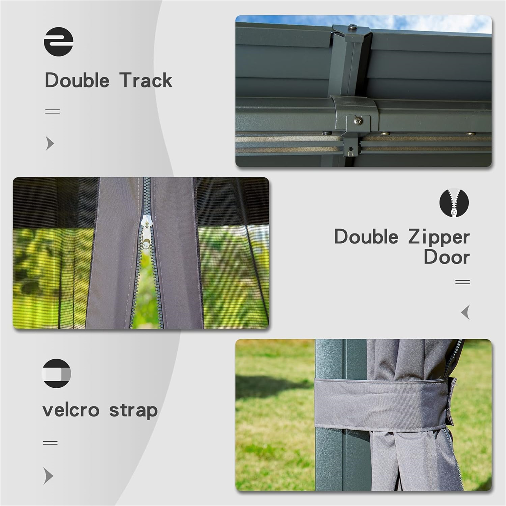 10' X 12' Patio Aluminum Frame Hardtop Gazebo Galvanized Steel Double Roof Curtain and Netting