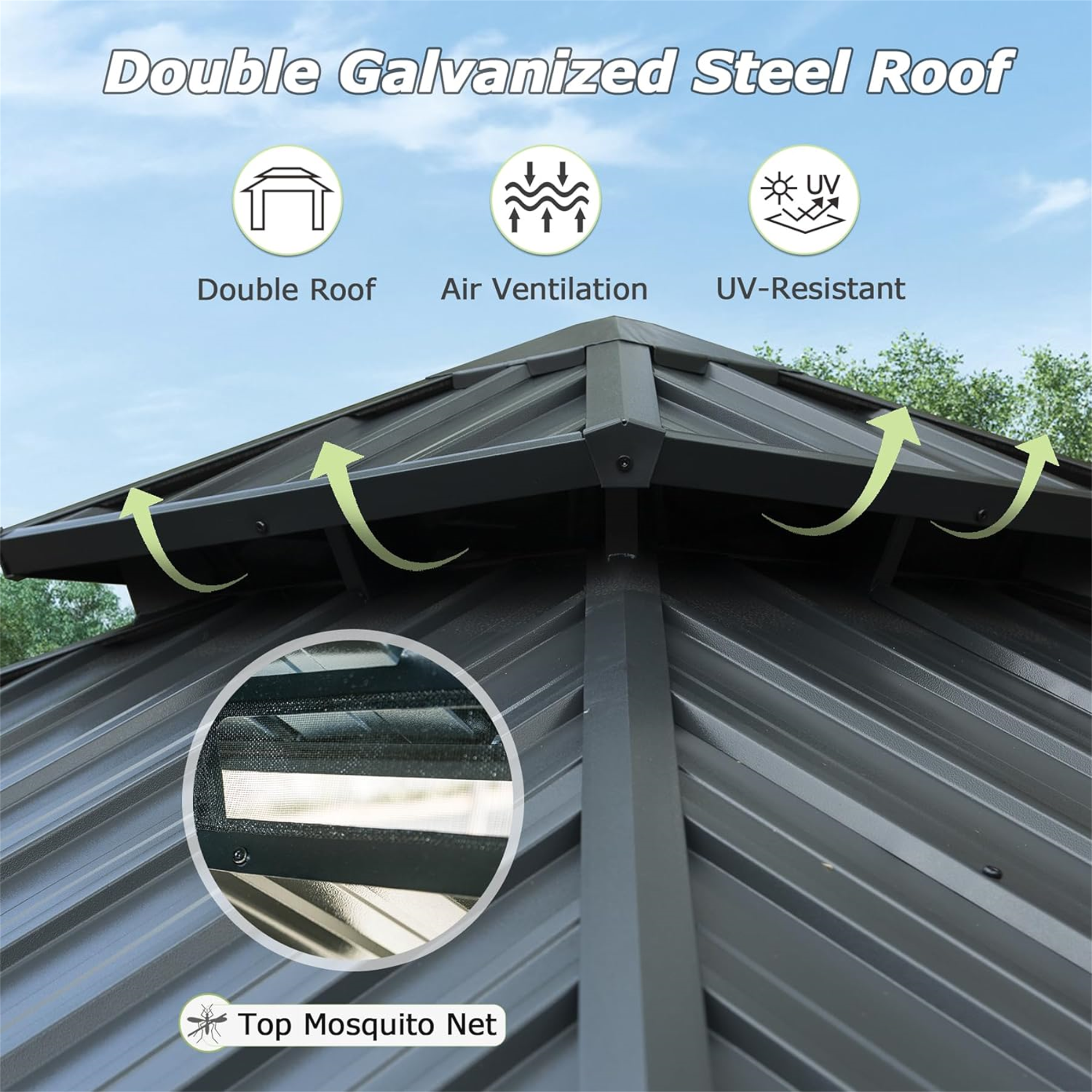 Outdoor 10' X 10' Hardtop Gazebo Aluminum Frame Permanent Galvanized Steel Double Roof Canopy with Curtain and Netting Parties, Wedding, Outdoor Dining