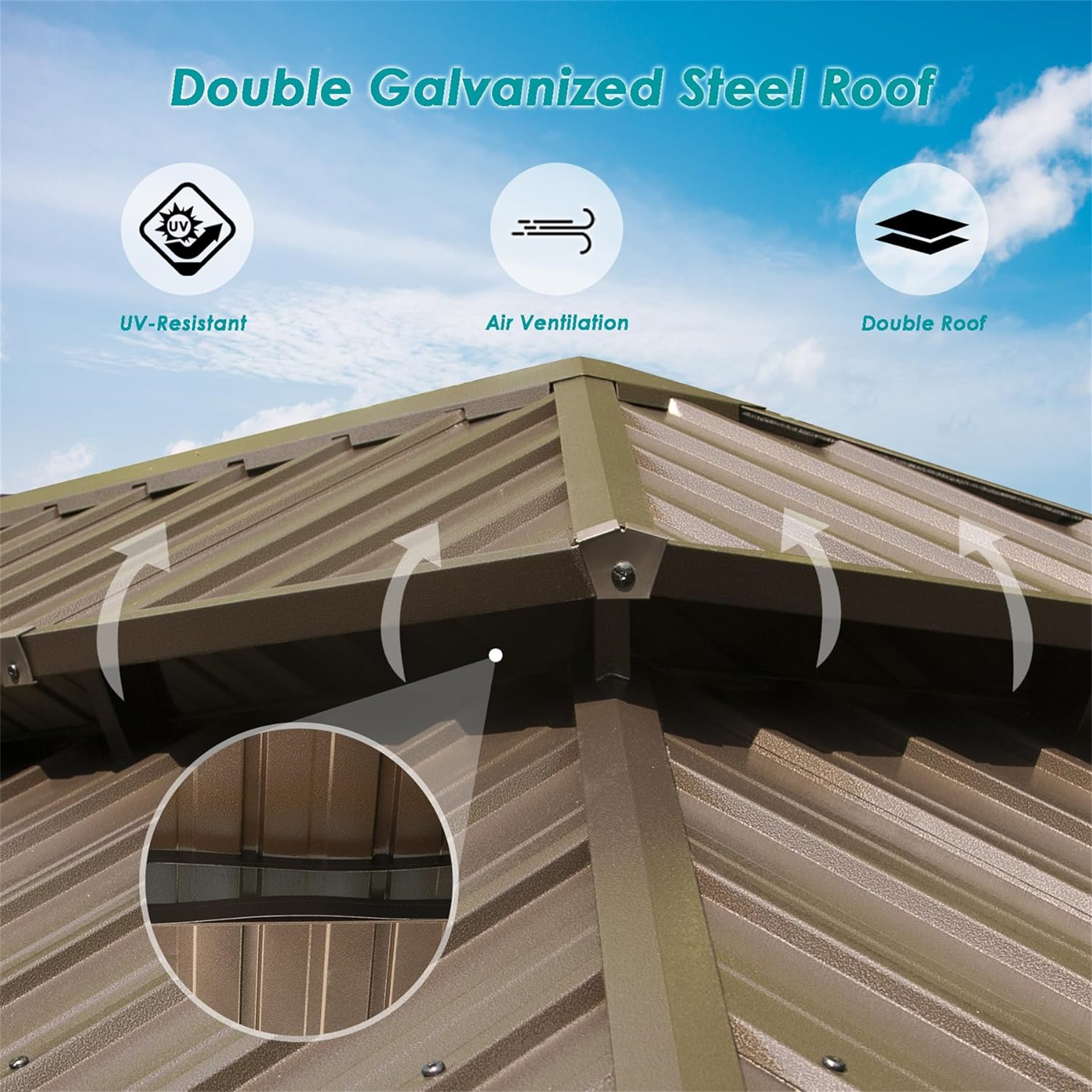 12' X 18' Aluminum Outdoor Hardtop Gazebo with Curtain & Netting Permanent Galvanized Steel Double Roof Pavilion for Patio Wedding, Backyard Dining Space, Deck, Lawn