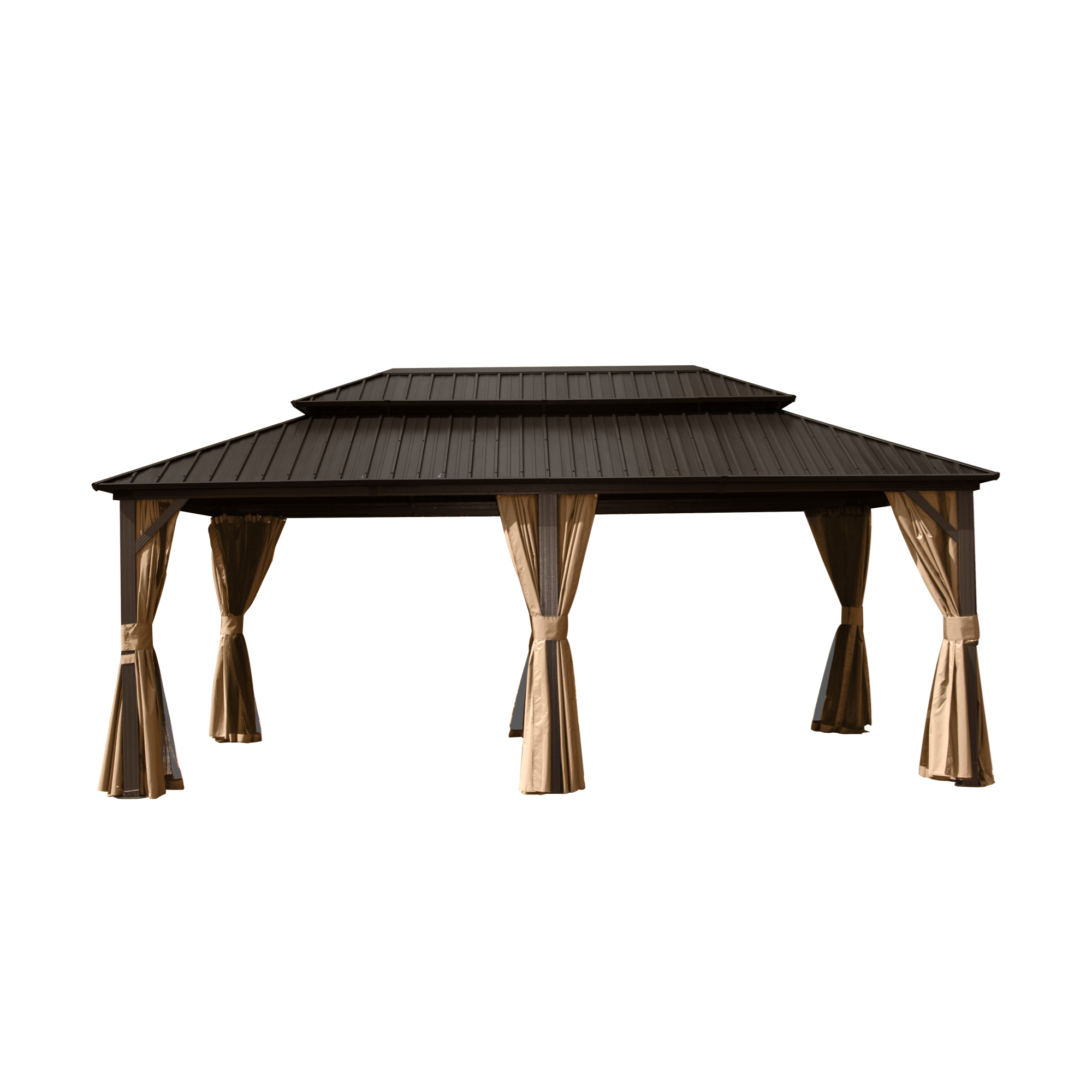 12' X 18' Aluminum Outdoor Hardtop Gazebo with Curtain & Netting Permanent Galvanized Steel Double Roof Pavilion for Patio Wedding, Backyard Dining Space, Deck, Lawn