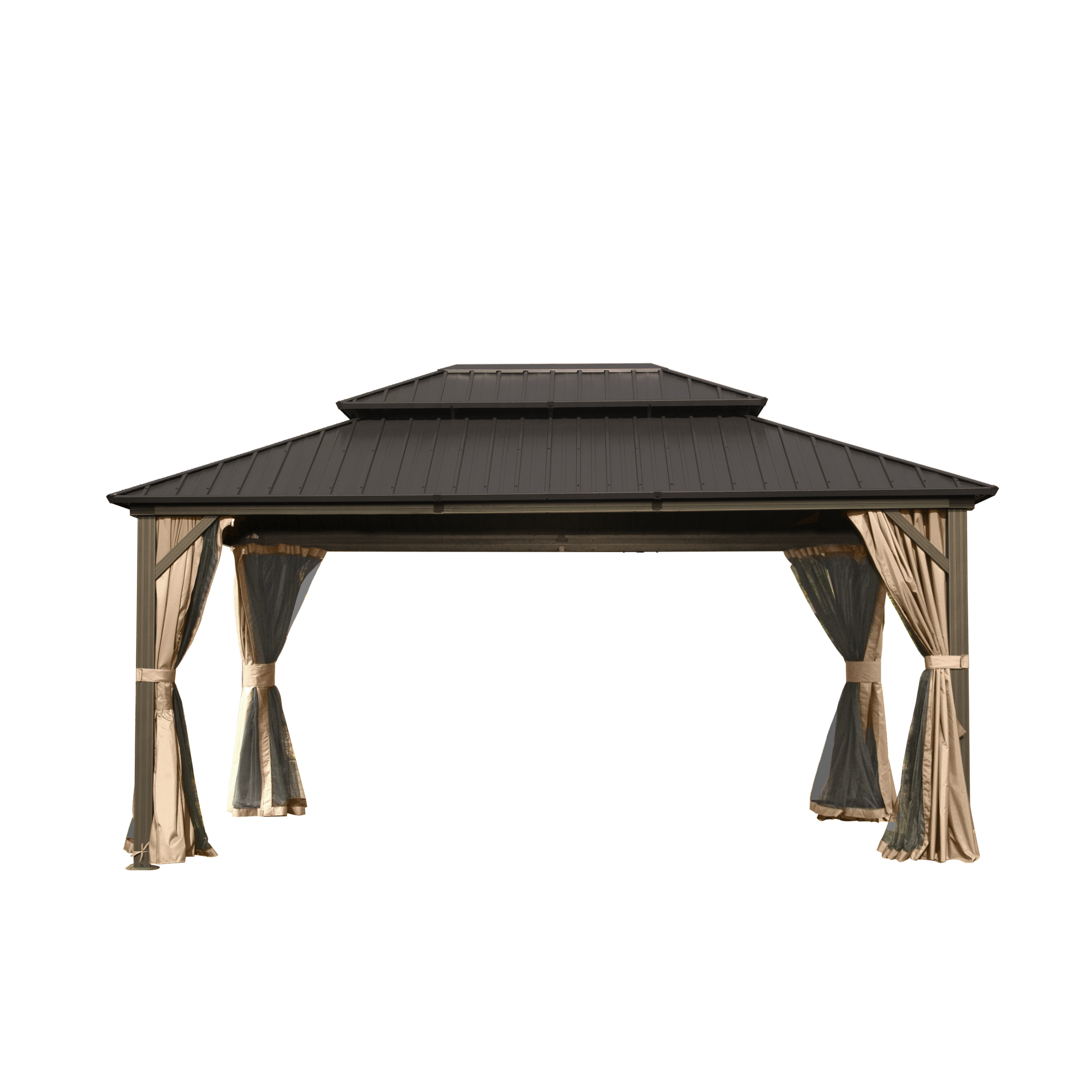 12’ X 14’ Outdoor Hardtop Gazebo with Netting & Curtains, Outdoor Aluminum Pavilion with Galvanized Steel Double Roof for Patio Lawn and Garden, Gray