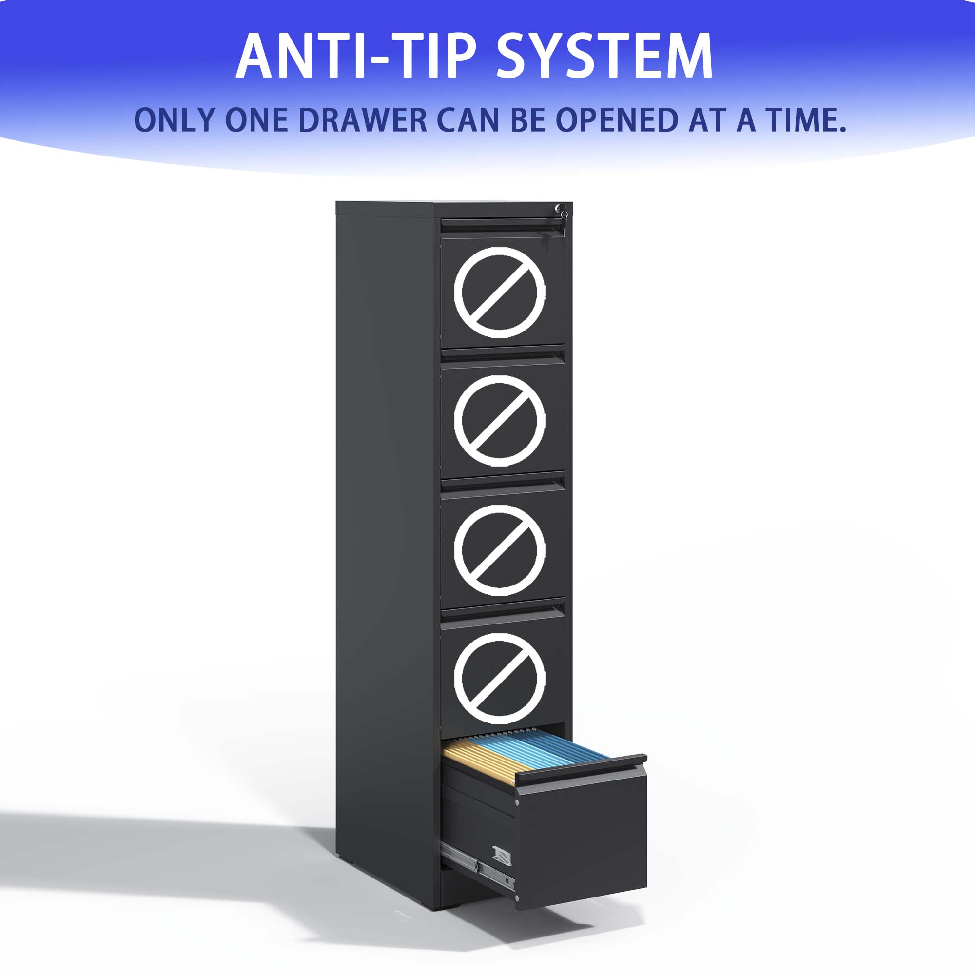 5 Drawer Metal Vertical File Cabinet with Lock Office Home Steel Vertical File Cabinet for A4 Legal/Letter Size 