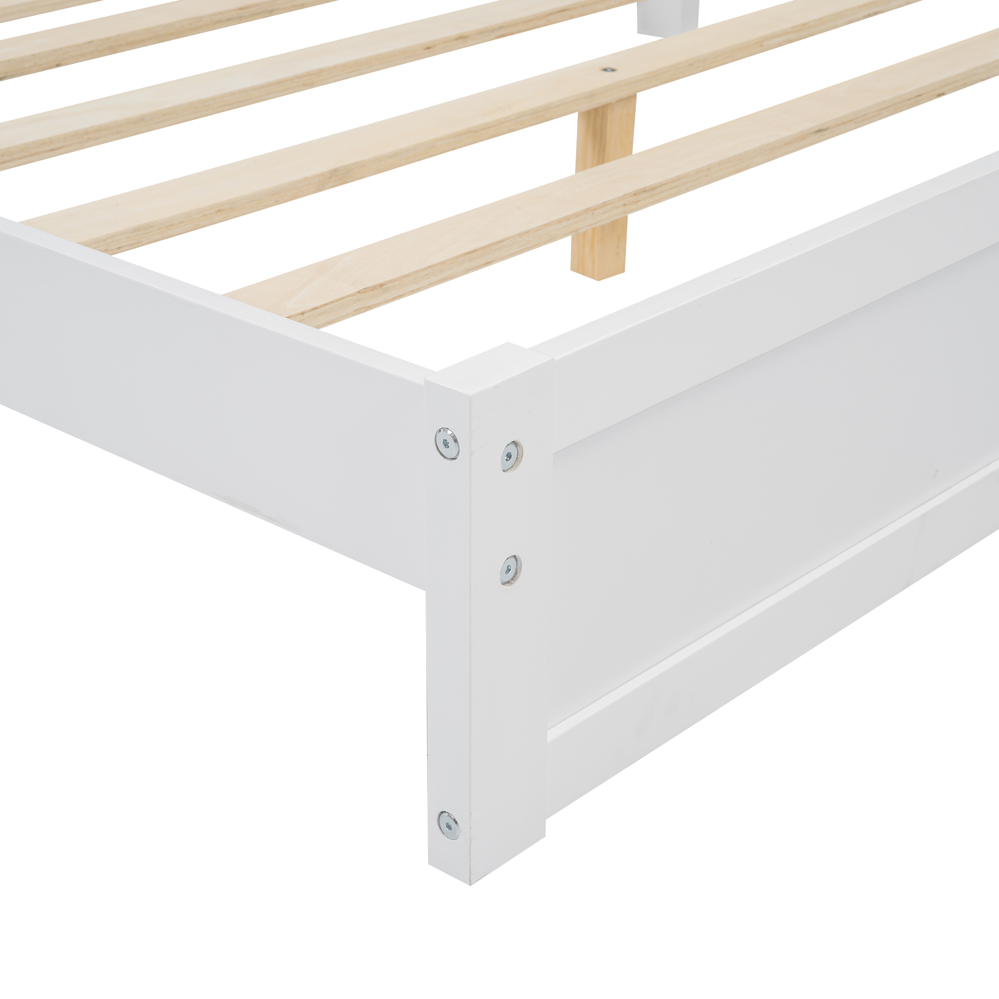 Full/Twin Size Wood Platform Bed with House-shaped Headboard and Built-in LED, Walnut+Milk White/Walnut+White 