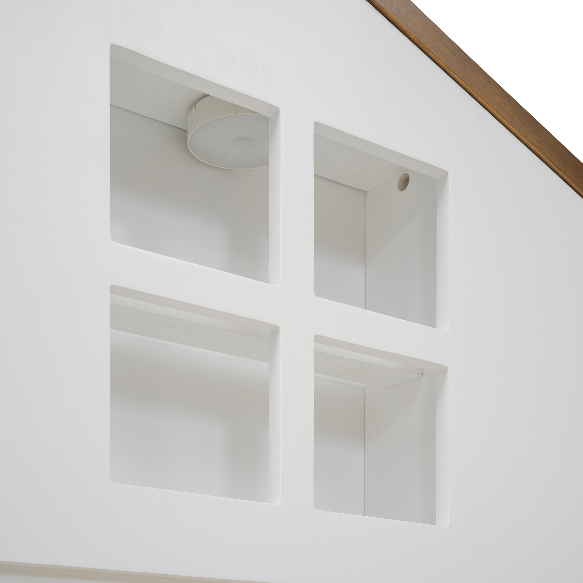 Full/Twin Size Wood Platform Bed with House-shaped Headboard and Built-in LED, Walnut+Milk White/Walnut+White 