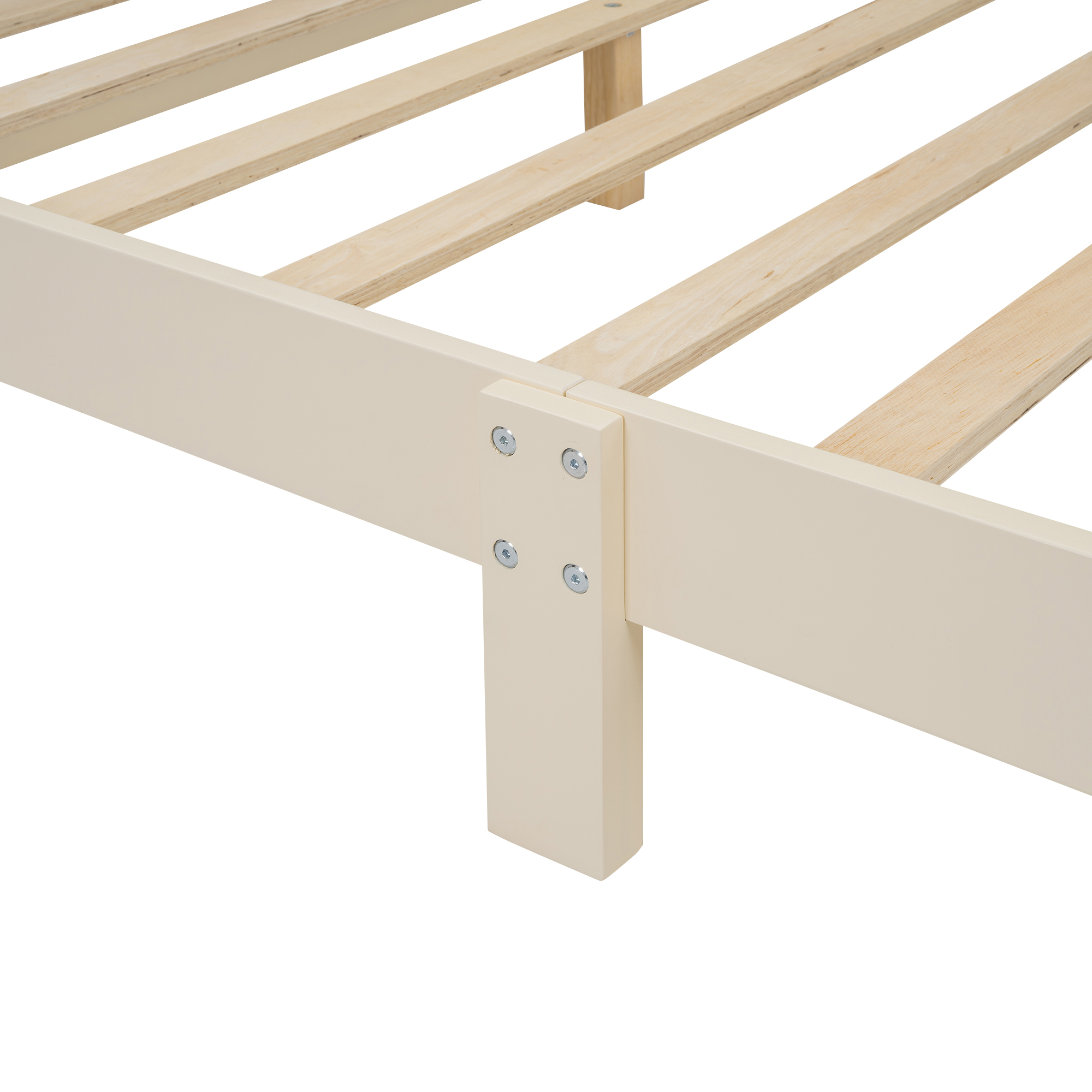 Full/Twin Size Wood Platform Bed with House-shaped Headboard and Built-in LED, Walnut+Milk White/Walnut+White 