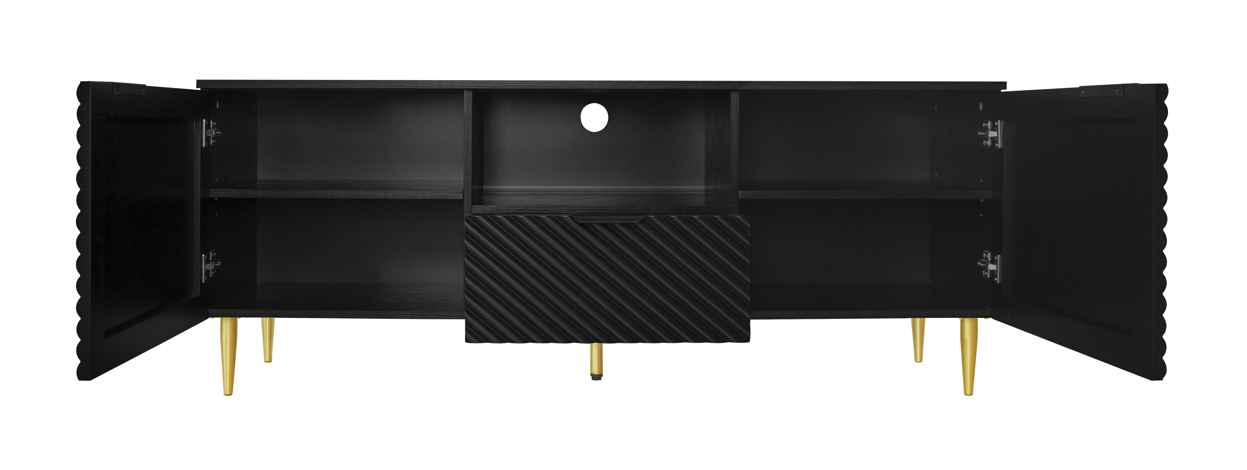 TV Stand with Solid Ion Feet, TV Console Table for Living Room, Bedroom, Black/Blue