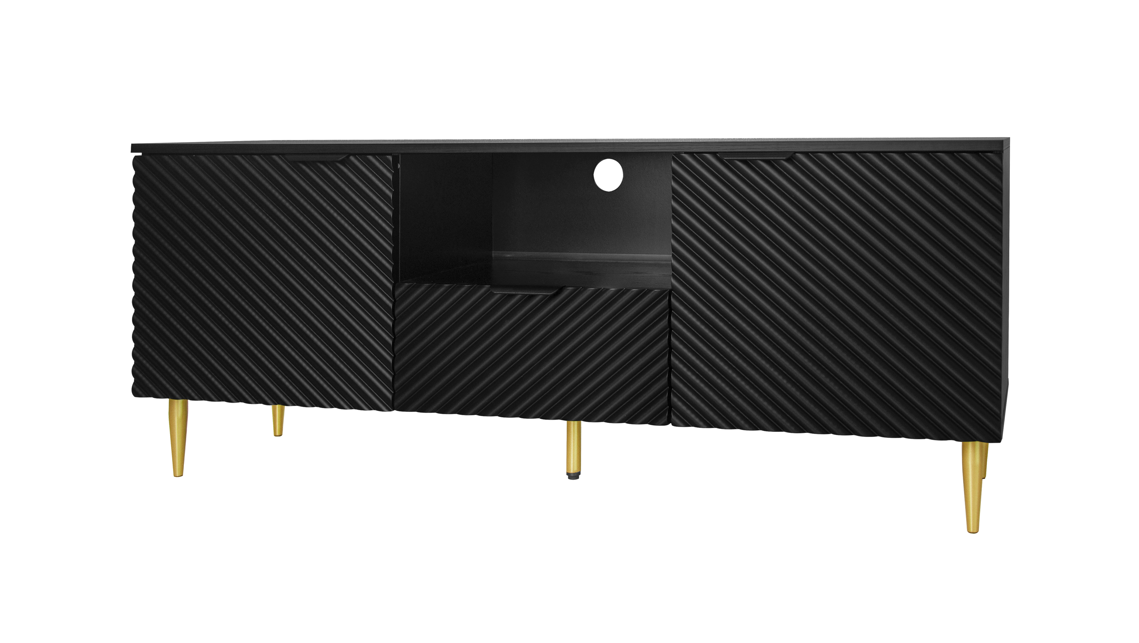 TV Stand with Solid Ion Feet, TV Console Table for Living Room, Bedroom, Black/Blue