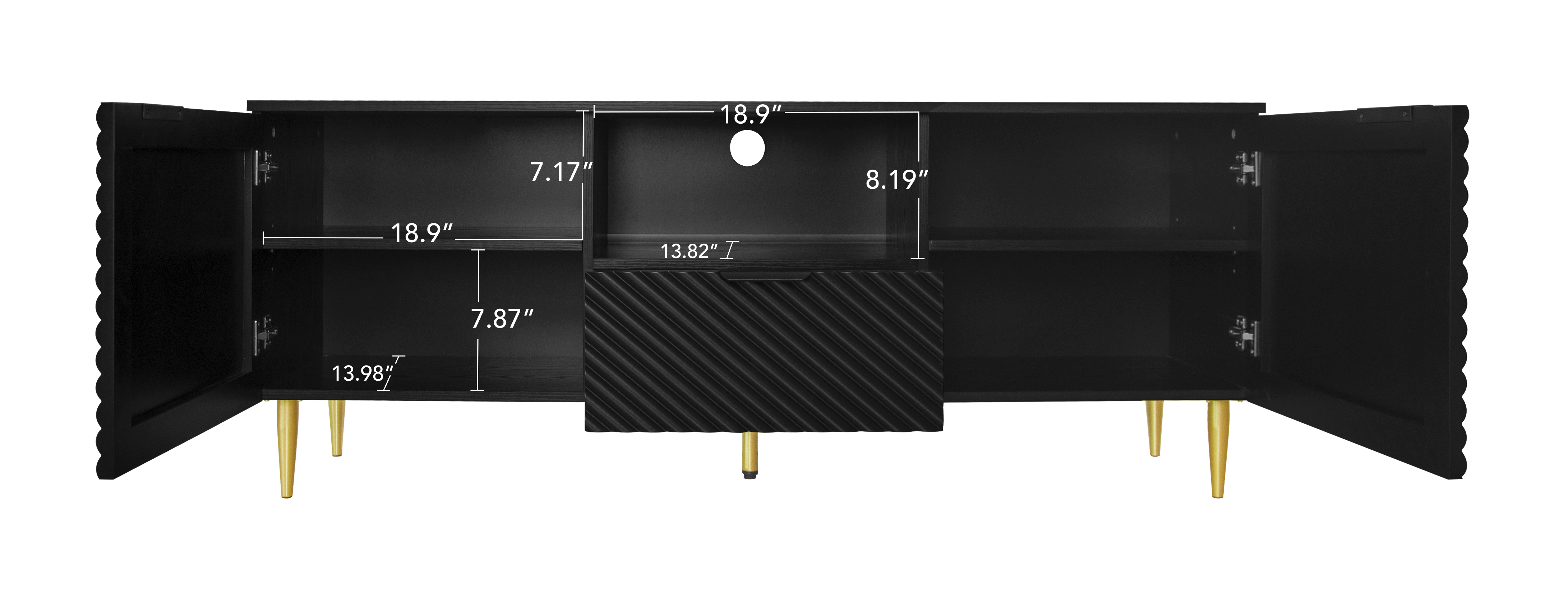 TV Stand with Solid Ion Feet, TV Console Table for Living Room, Bedroom, Black/Blue