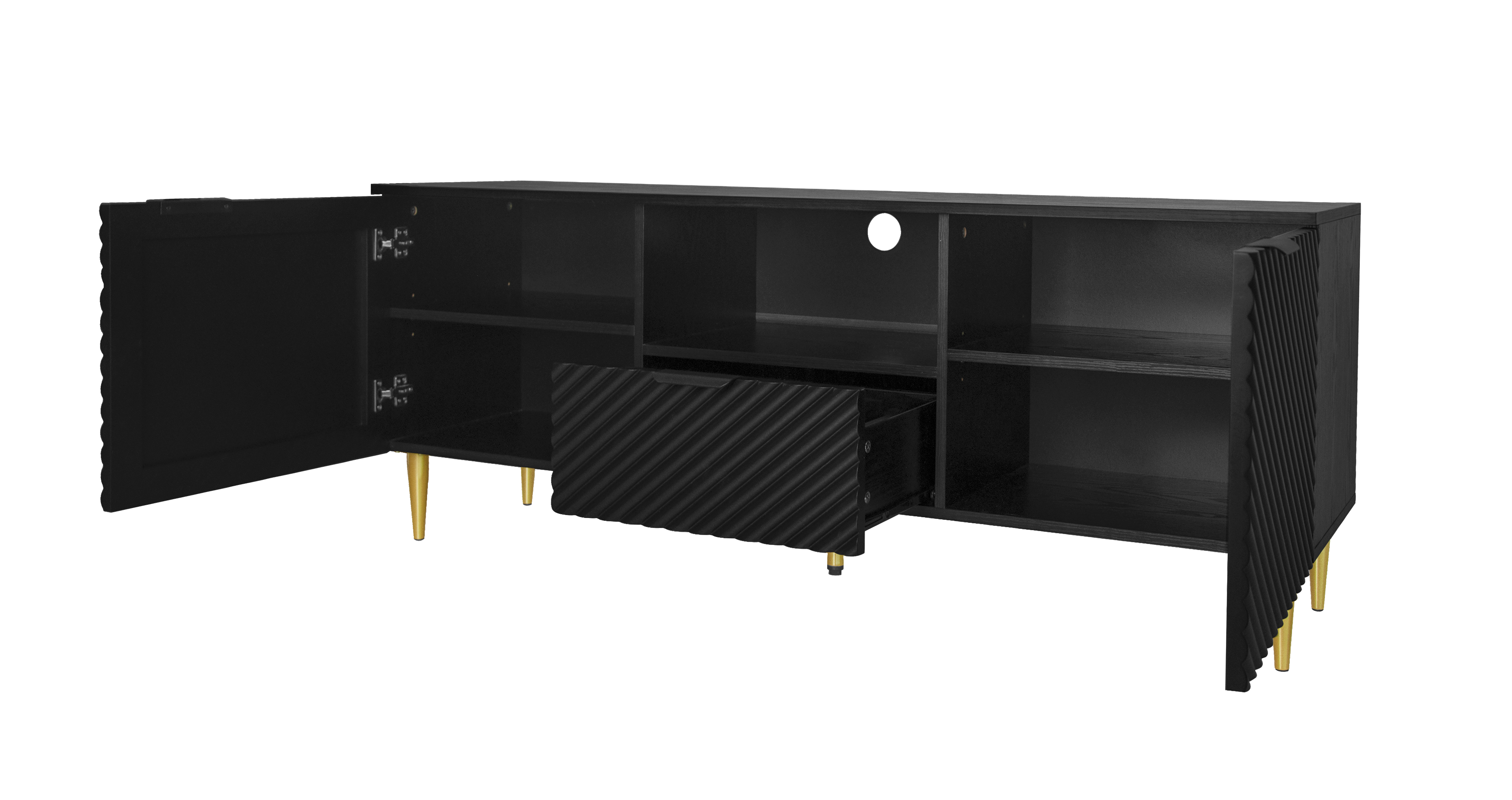 TV Stand with Solid Ion Feet, TV Console Table for Living Room, Bedroom, Black/Blue