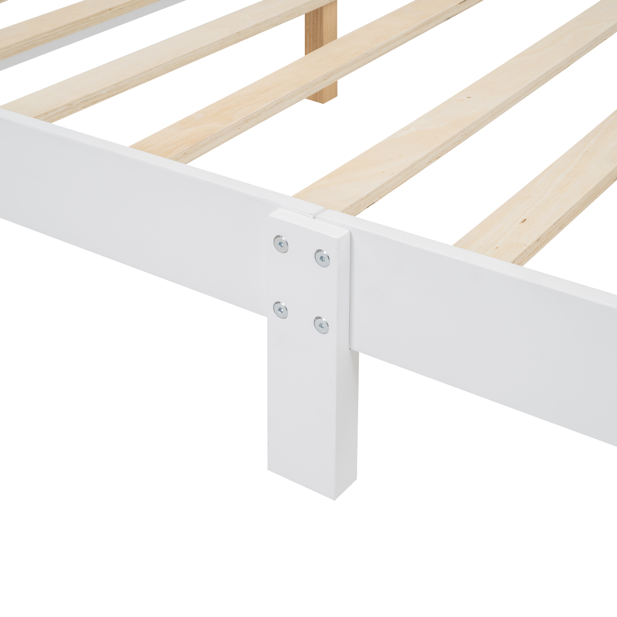 Full/Twin Size Wood Platform Bed with House-shaped Headboard and Built-in LED, Walnut+Milk White/Walnut+White 