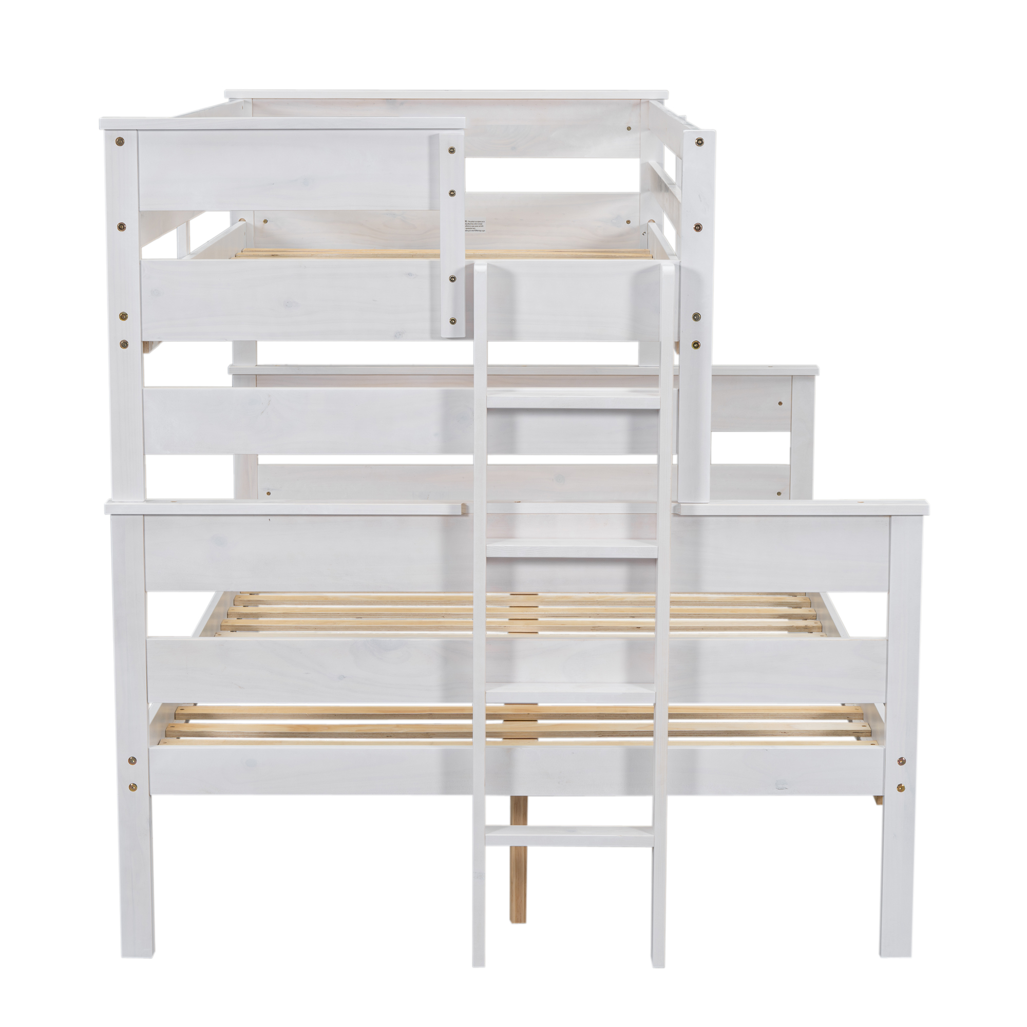 Wood Twin XL over Full/Queen Bunk Bed with Ladder, Gray/White 