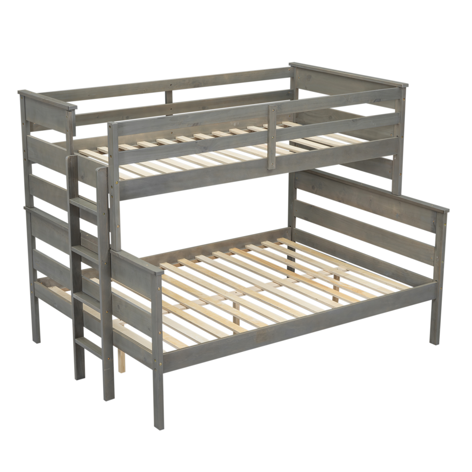 Wood Twin XL over Full/Queen Bunk Bed with Ladder, Gray/White 