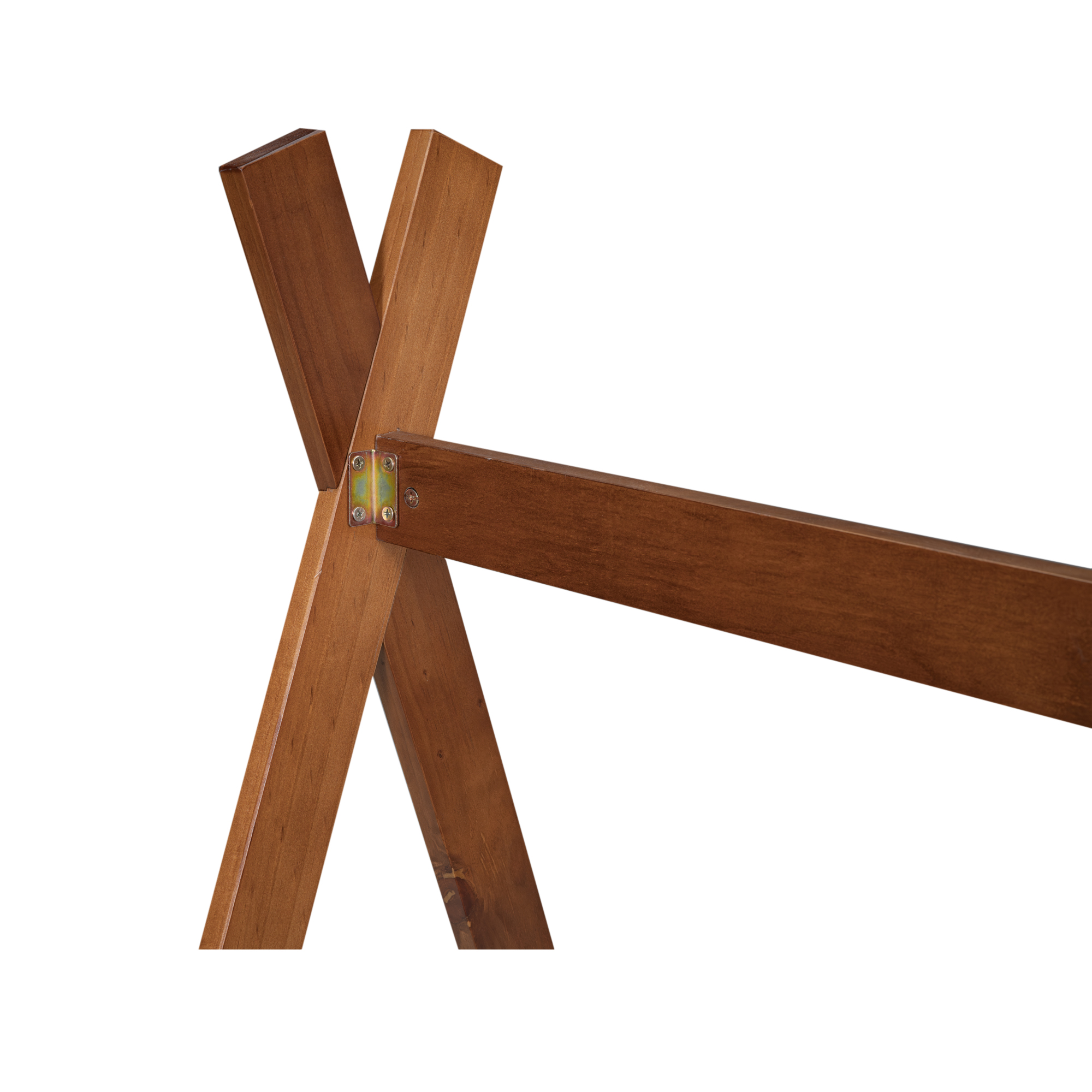 Twin Size Tent Floor Bed with Triangle Structure, White+Natural/Black+Brown 