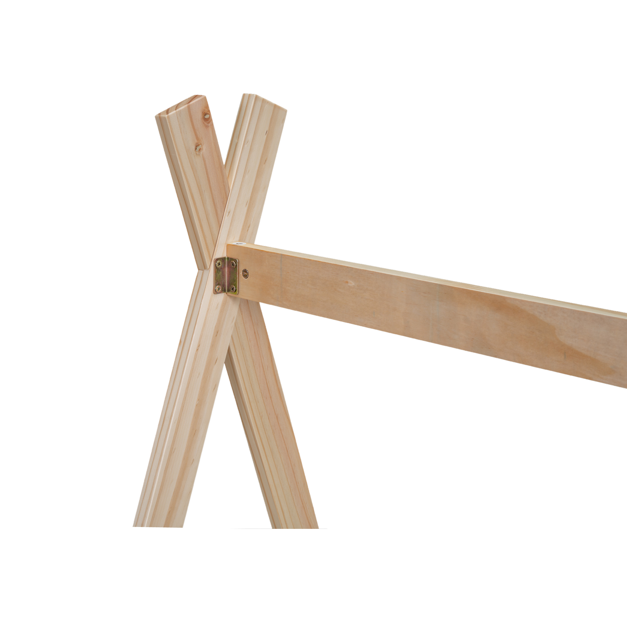 Twin Size Tent Floor Bed with Triangle Structure, White+Natural/Black+Brown 