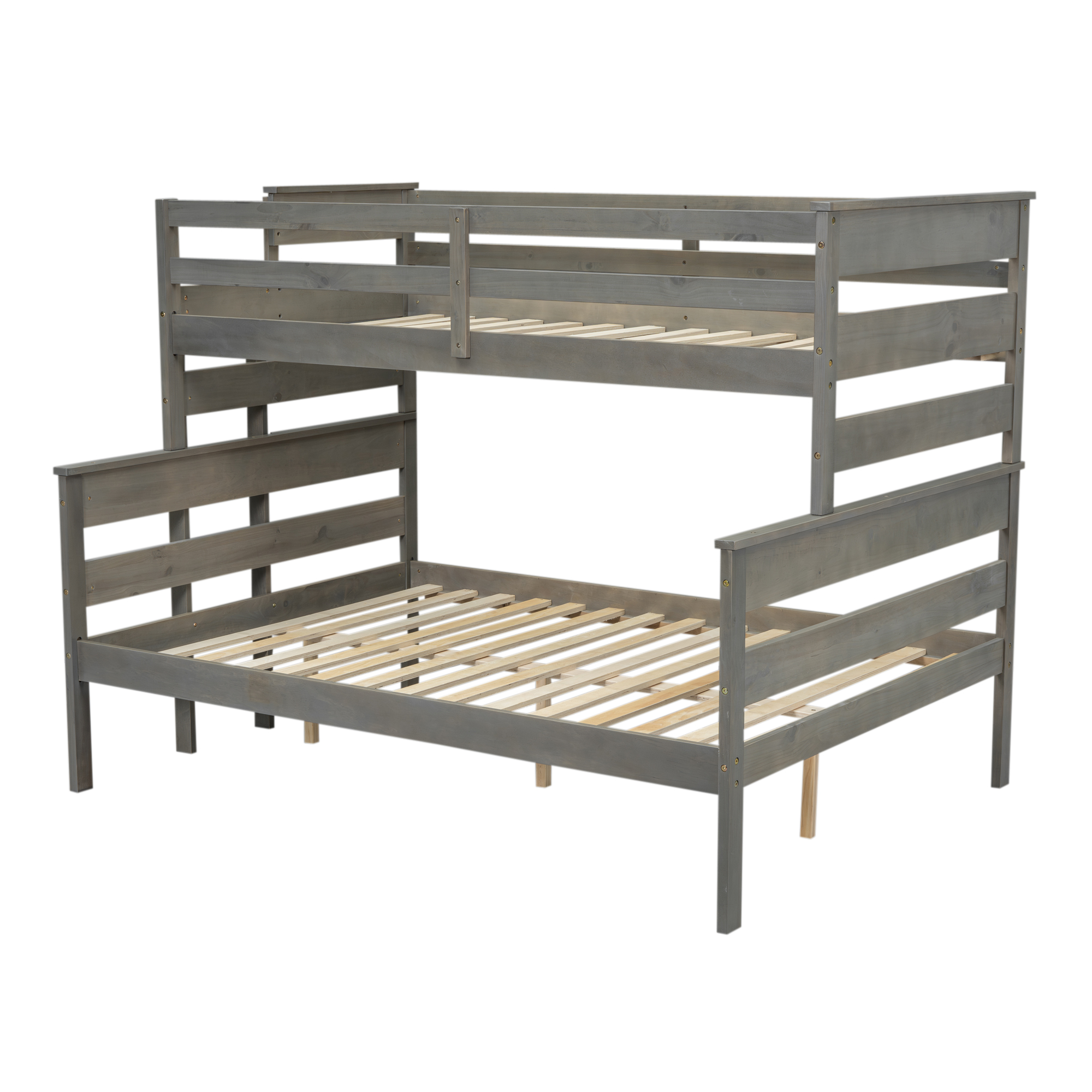 Wood Twin XL over Full/Queen Bunk Bed with Ladder, Gray/White 
