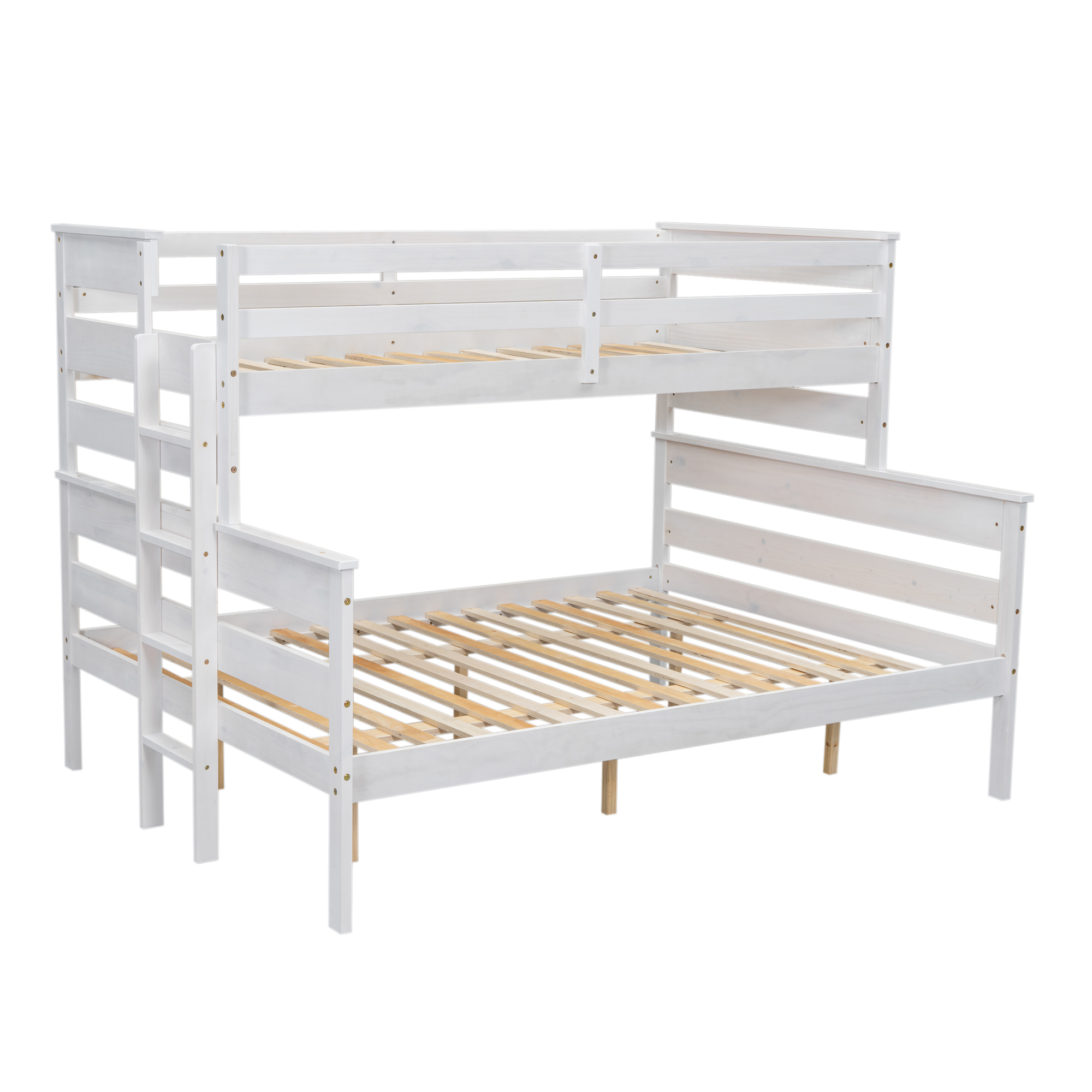 Wood Twin XL over Full/Queen Bunk Bed with Ladder, Gray/White 
