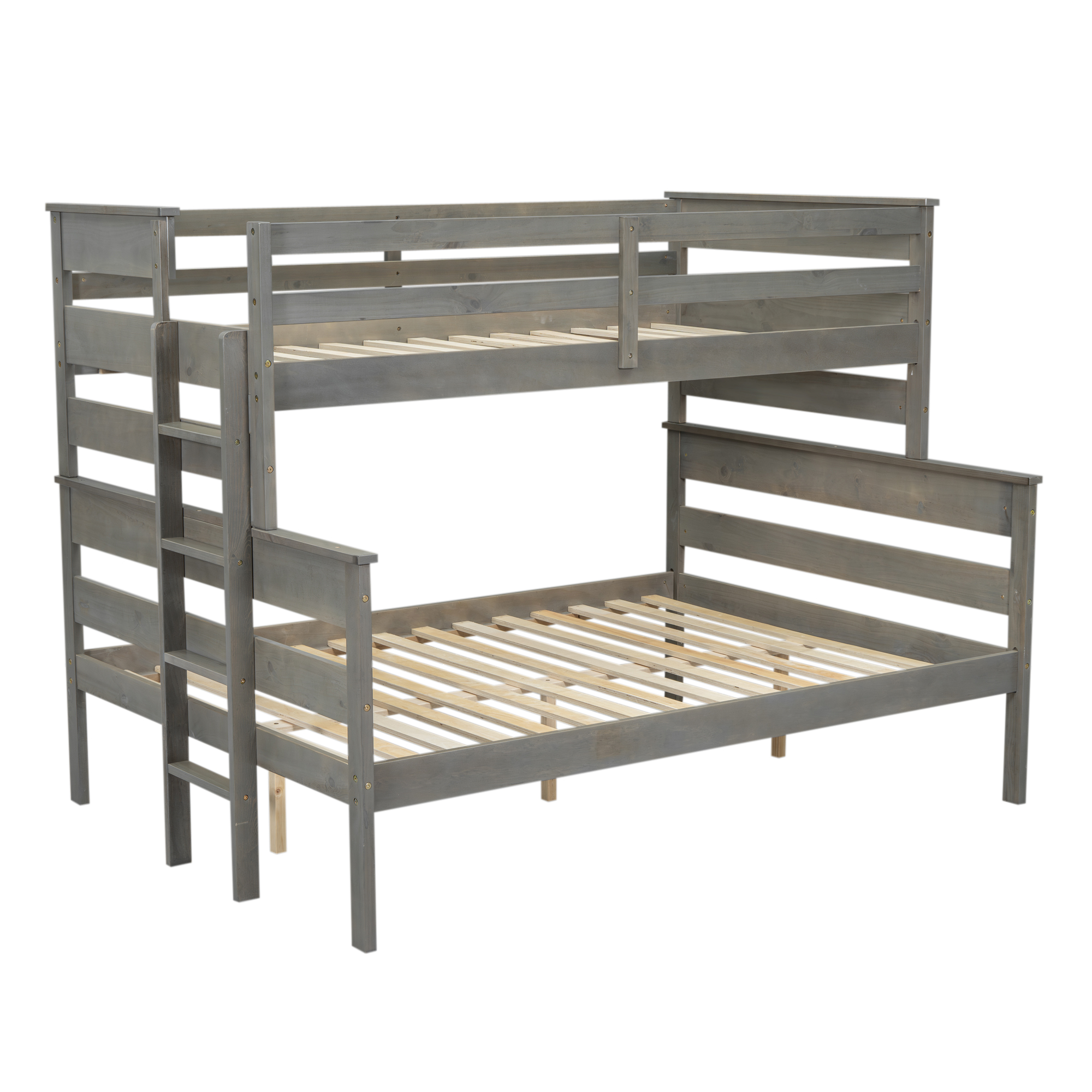Wood Twin XL over Full/Queen Bunk Bed with Ladder, Gray/White 