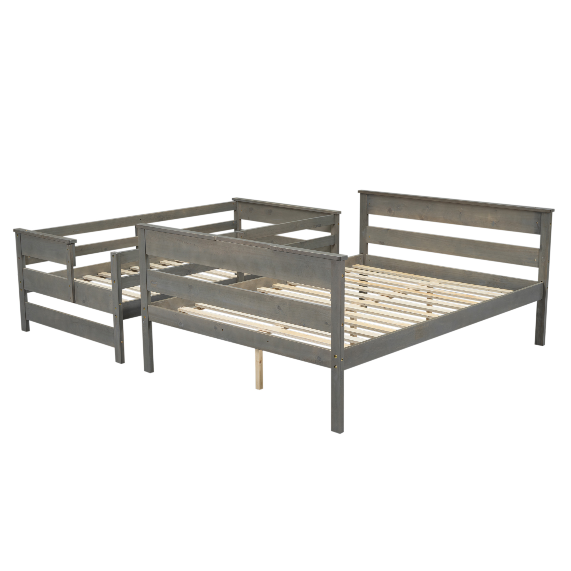 Wood Twin XL over Full/Queen Bunk Bed with Ladder, Gray/White 