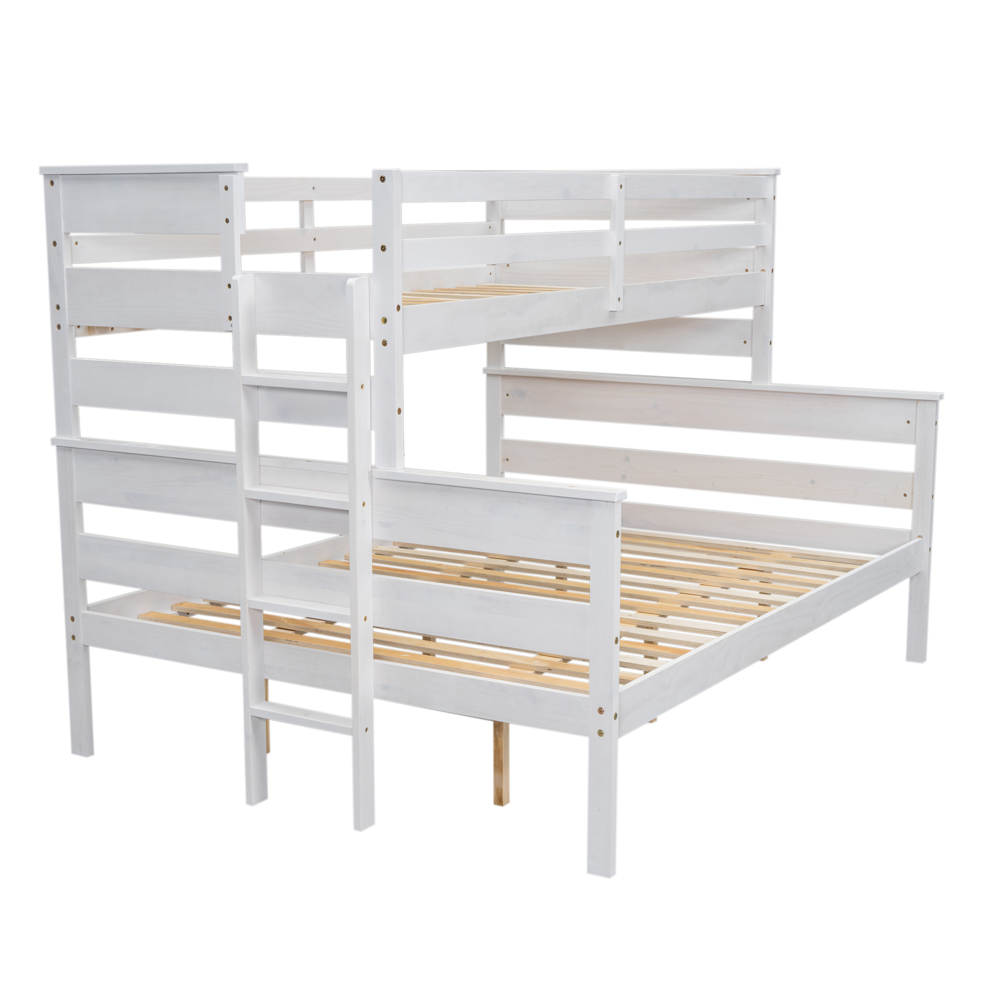 Wood Twin XL over Full/Queen Bunk Bed with Ladder, Gray/White 