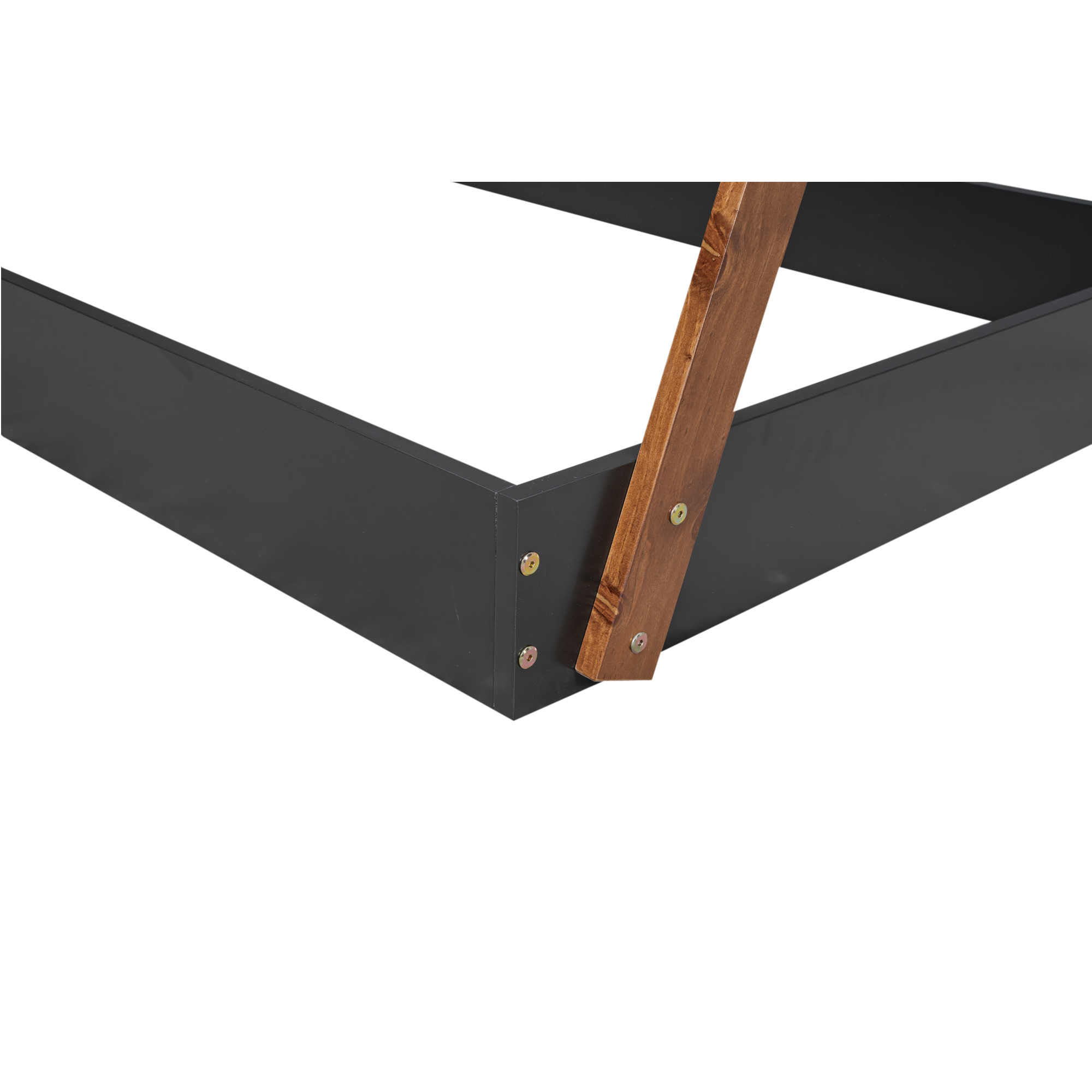 Twin Size Tent Floor Bed with Triangle Structure, White+Natural/Black+Brown 