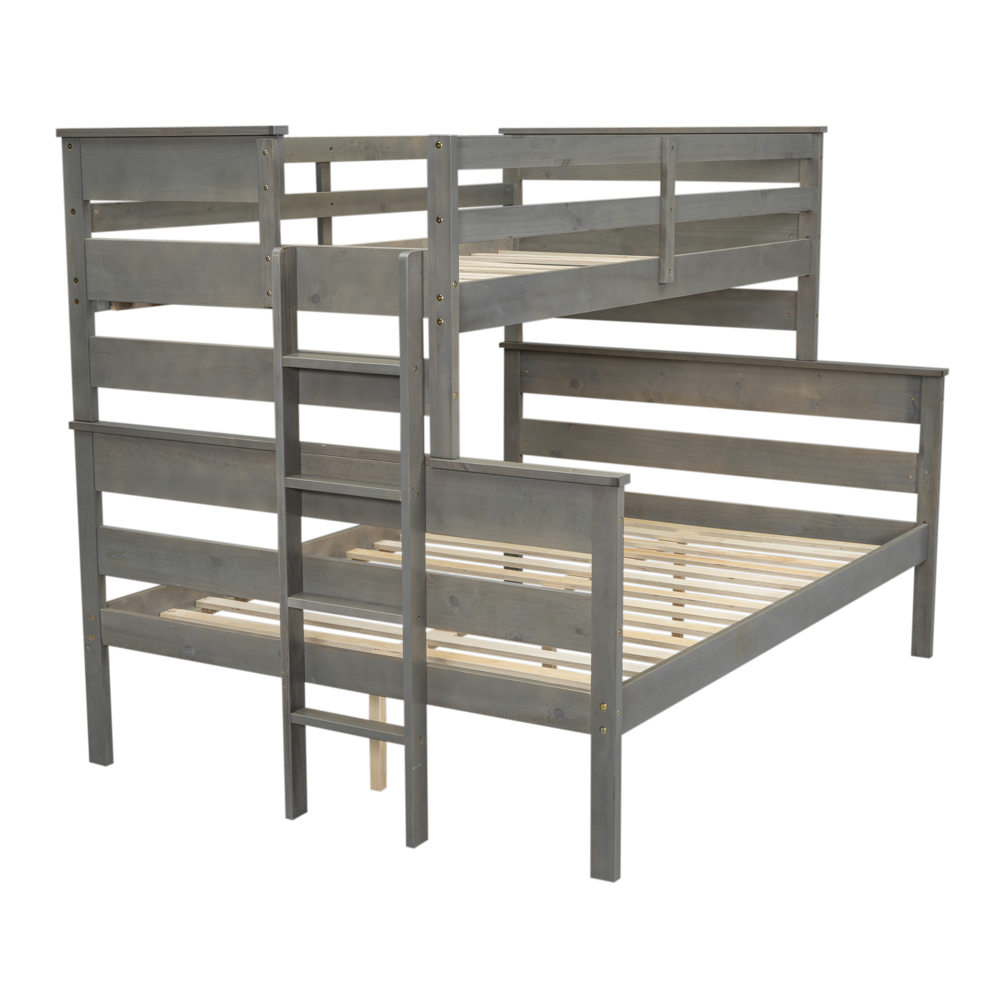 Wood Twin XL over Full/Queen Bunk Bed with Ladder, Gray/White 